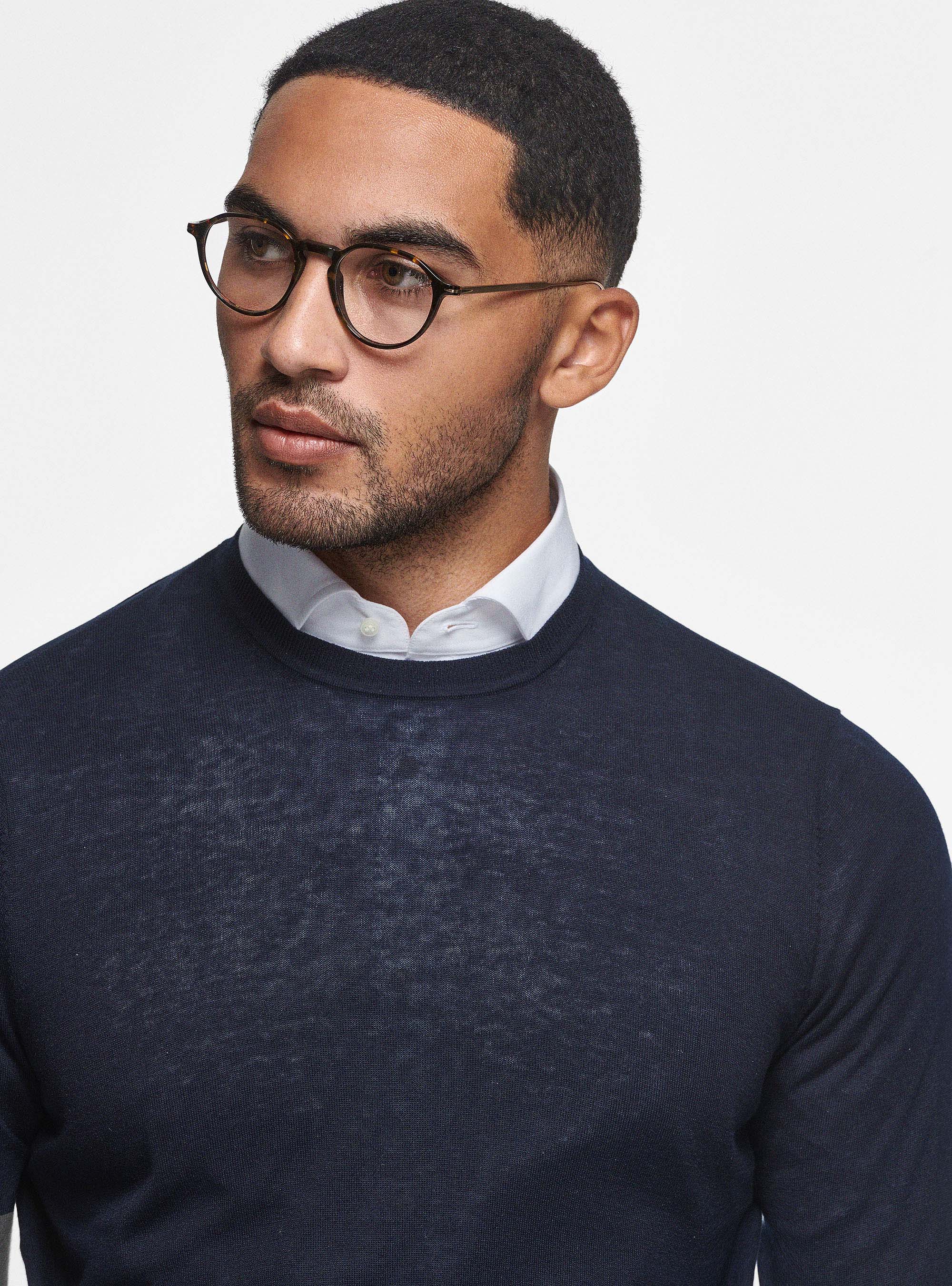 Silk and cotton crew-neck sweater, NAVY BLUE