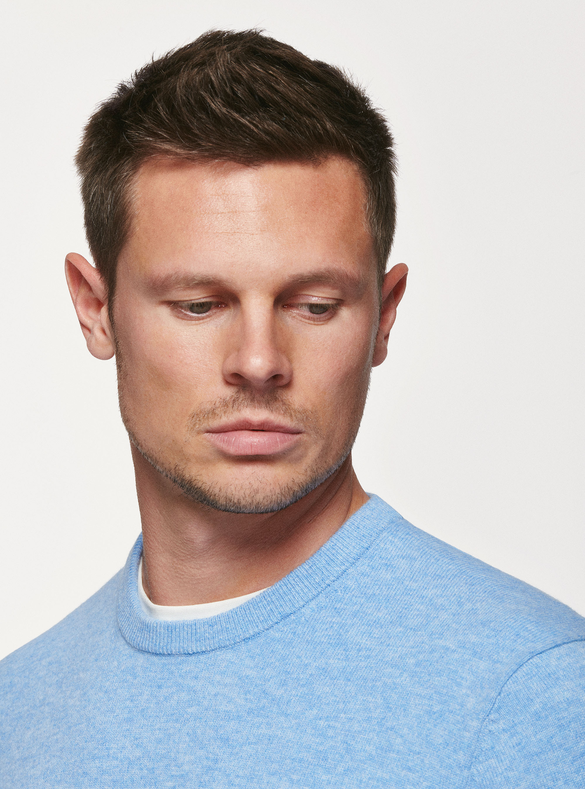 Maglia girocollo in lana lambswool e cashmere, AZZURRO