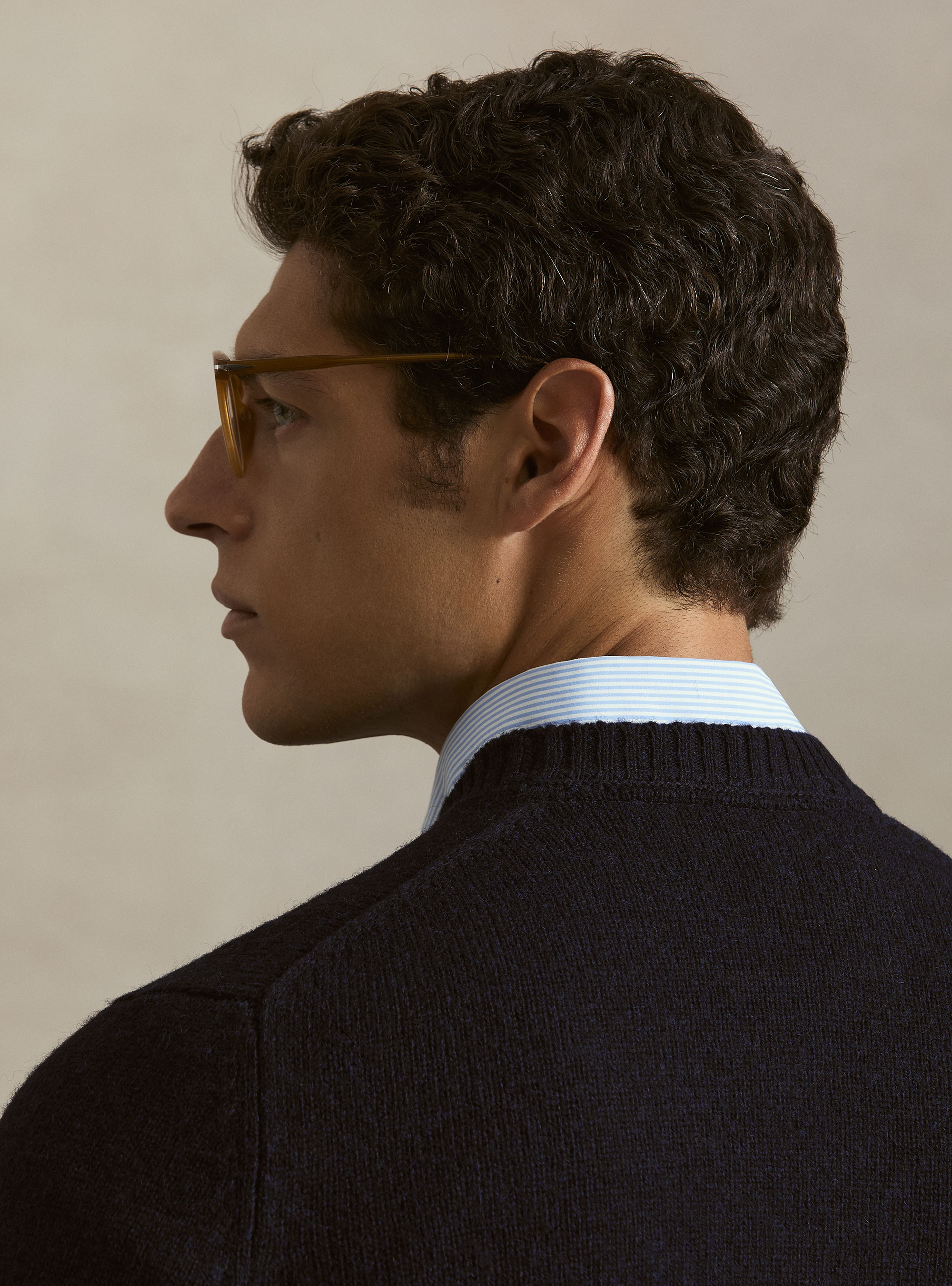Pure Shetland wool crewneck sweater, NAVY BLUE