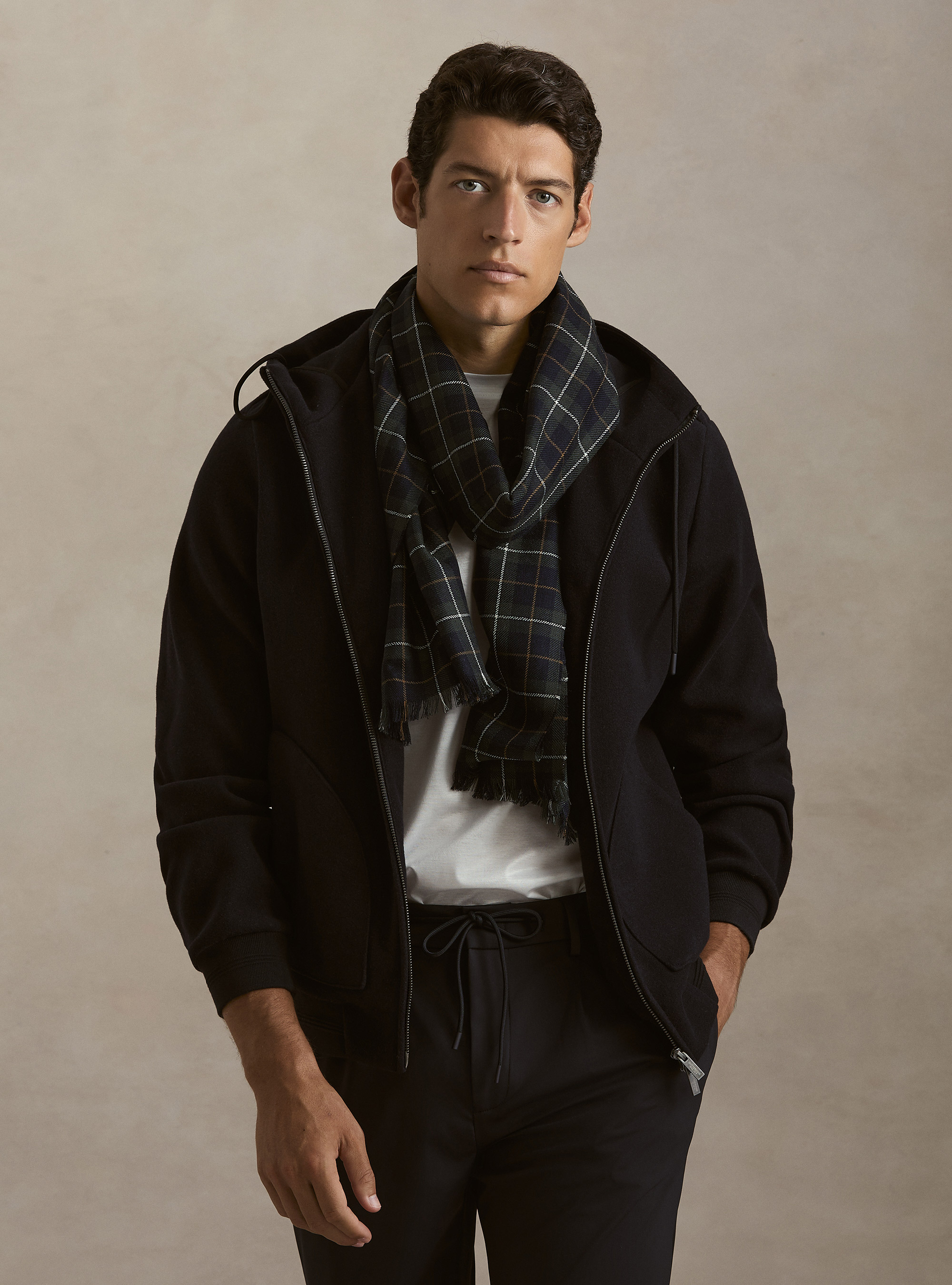 Giubbino in panno stretch con cappuccio, BLU NAVY