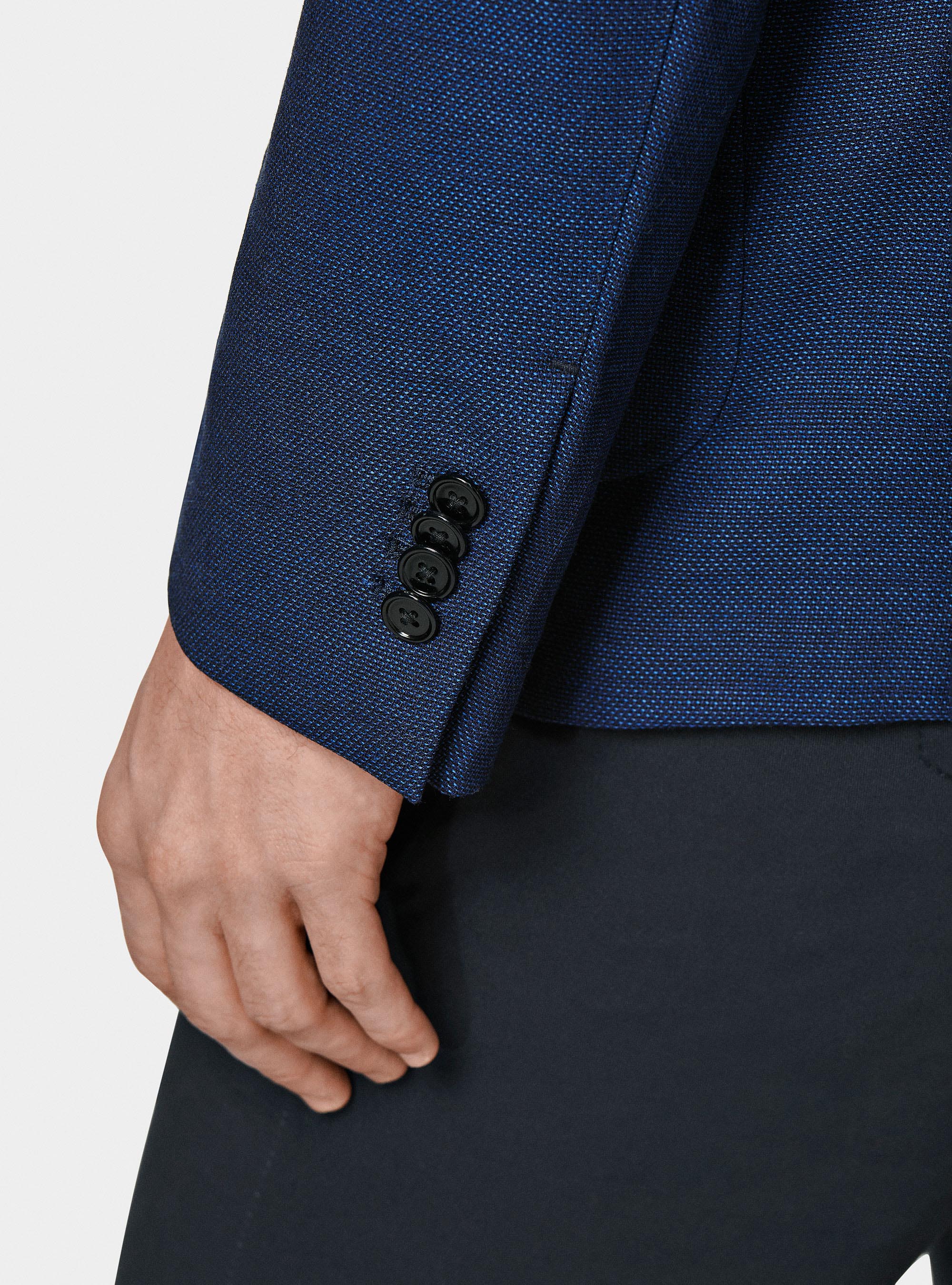 Micro-textured pure wool blazer, BLUE
