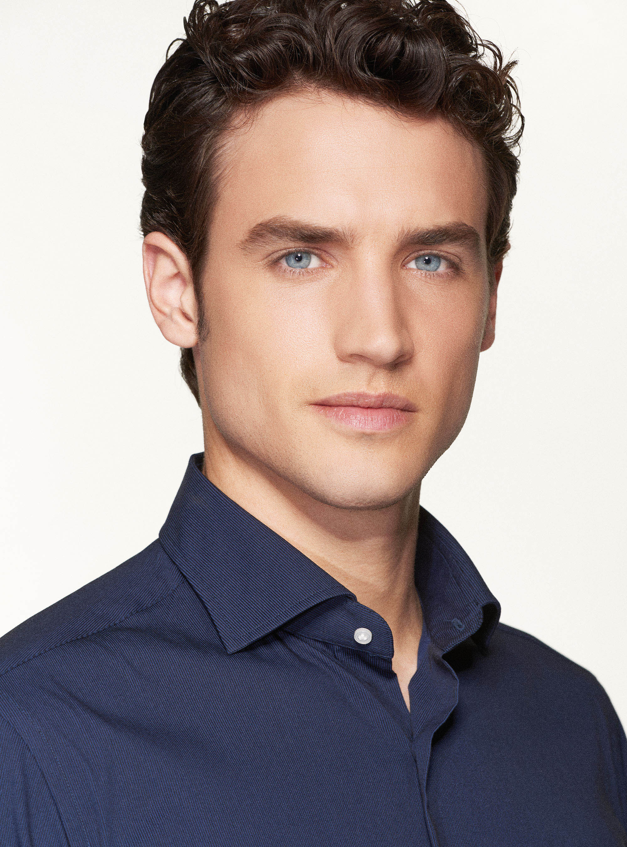 Camicia slim fit in piquest di cotone stretch, BLU NAVY