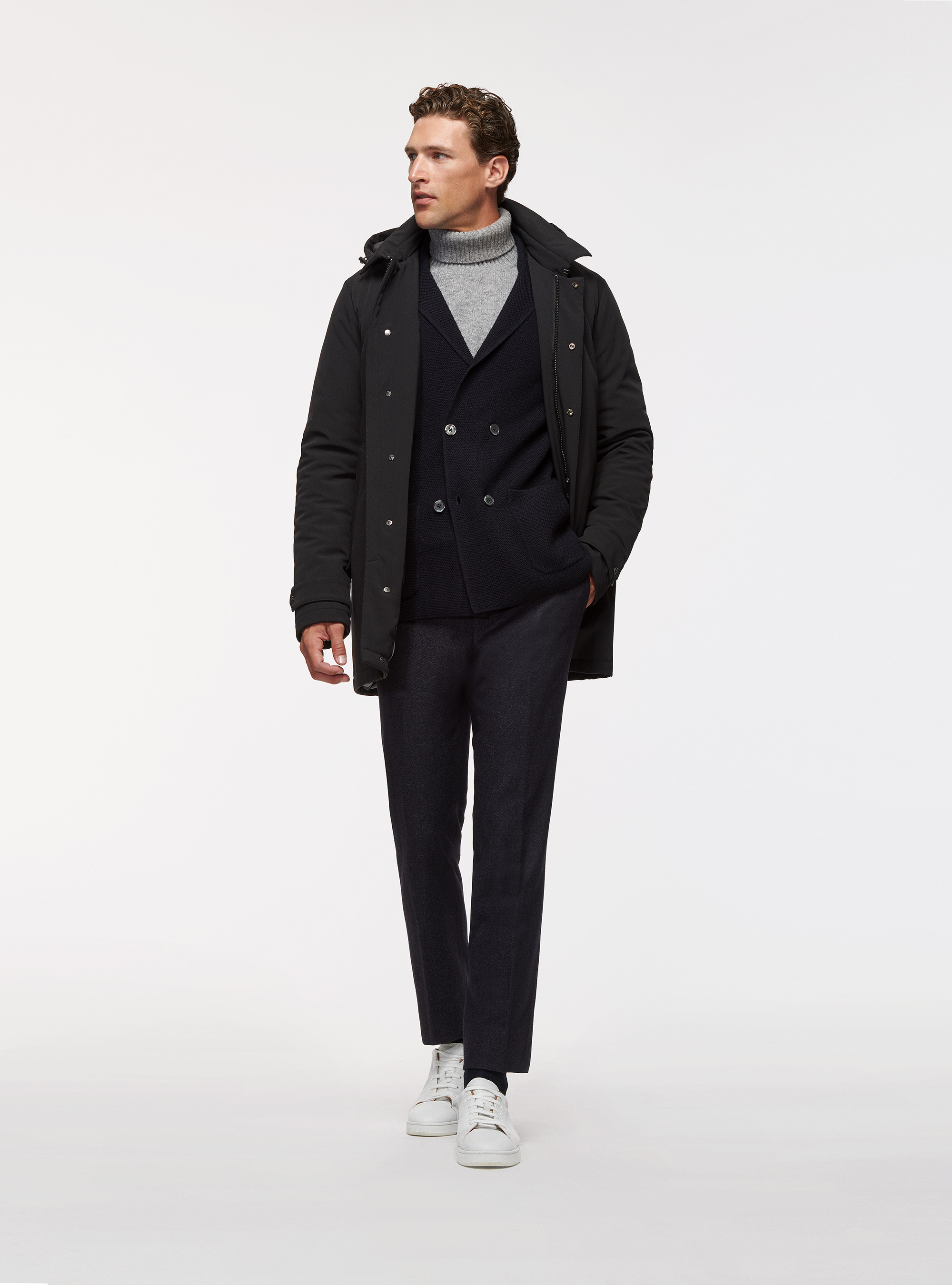 Cardigan in pura lana merino, BLU NAVY