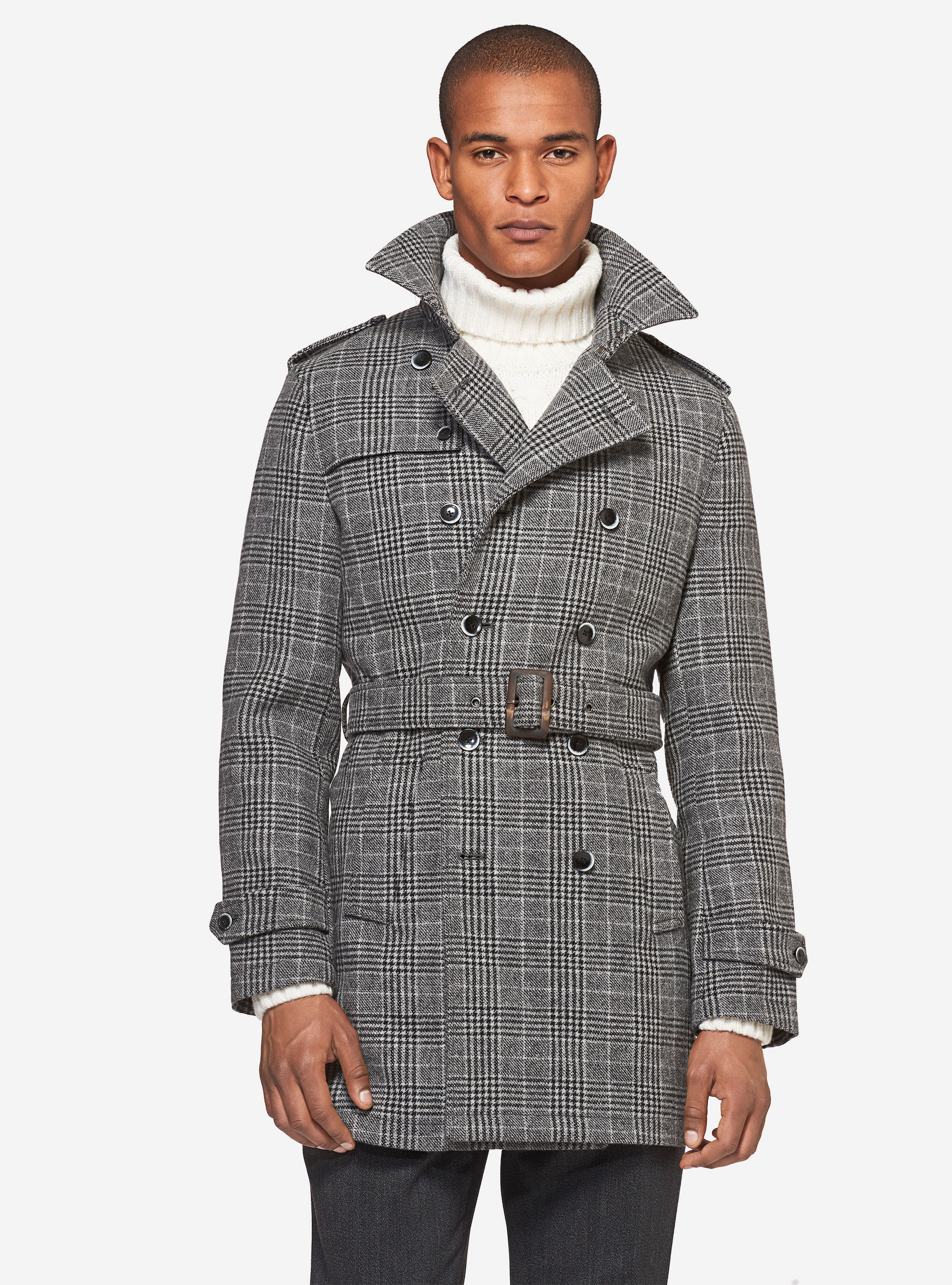 Trench doppiopetto in lana cashmere, GRIGIO CHIARO