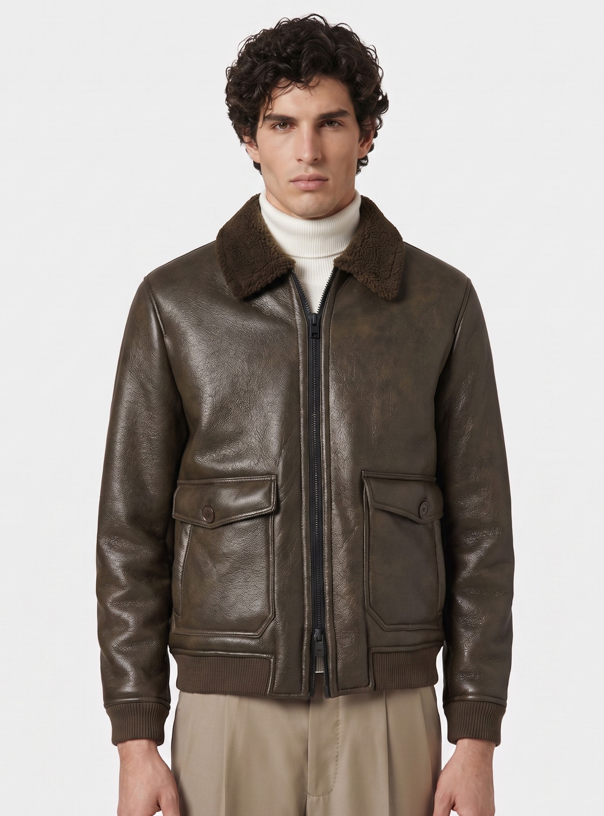 Faux leather bomber jacket with large pockets, MILITARE 0609C