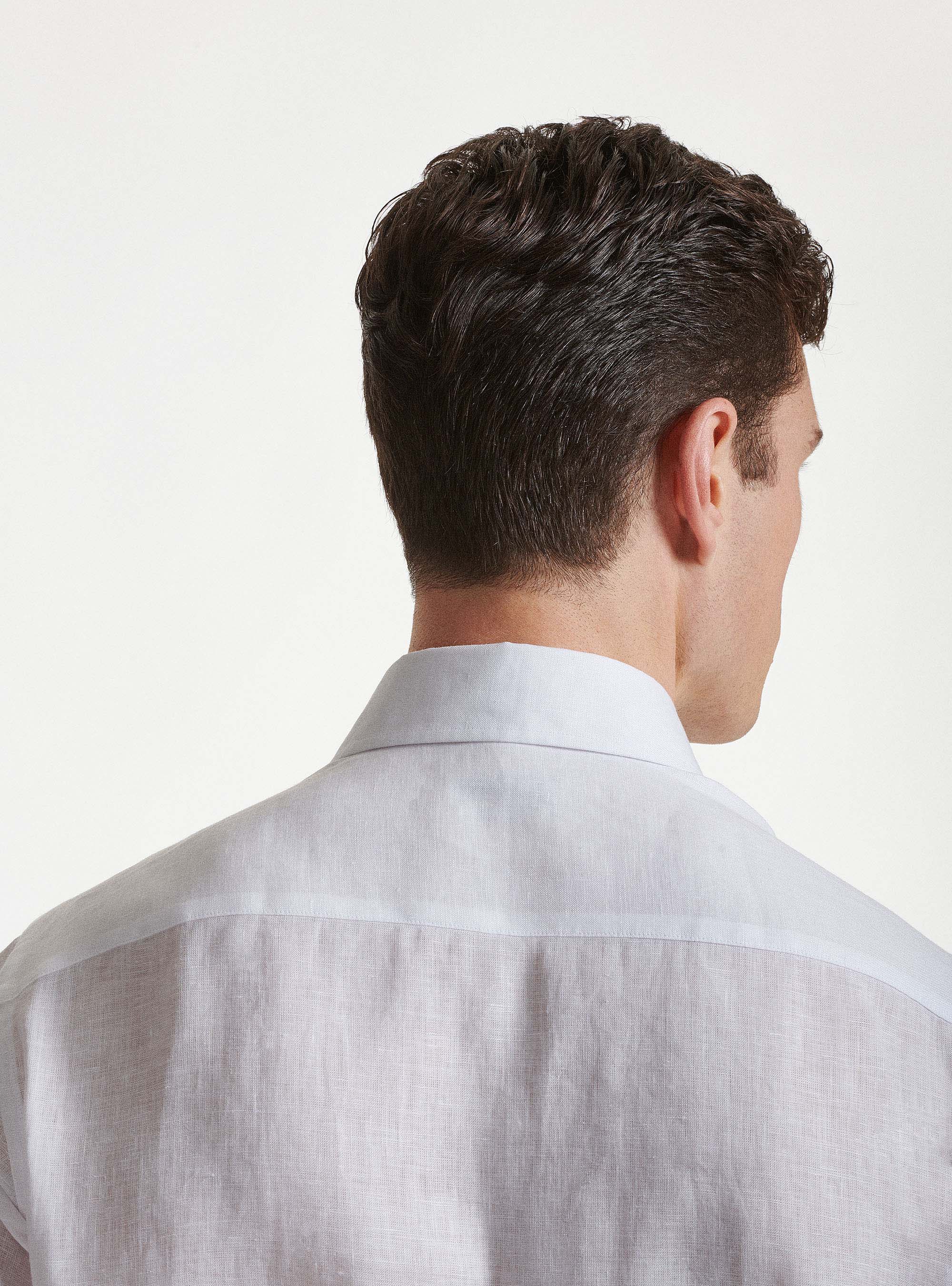 Camisa de lino puro con cuello semifranc&eacute;s, BLANCO
