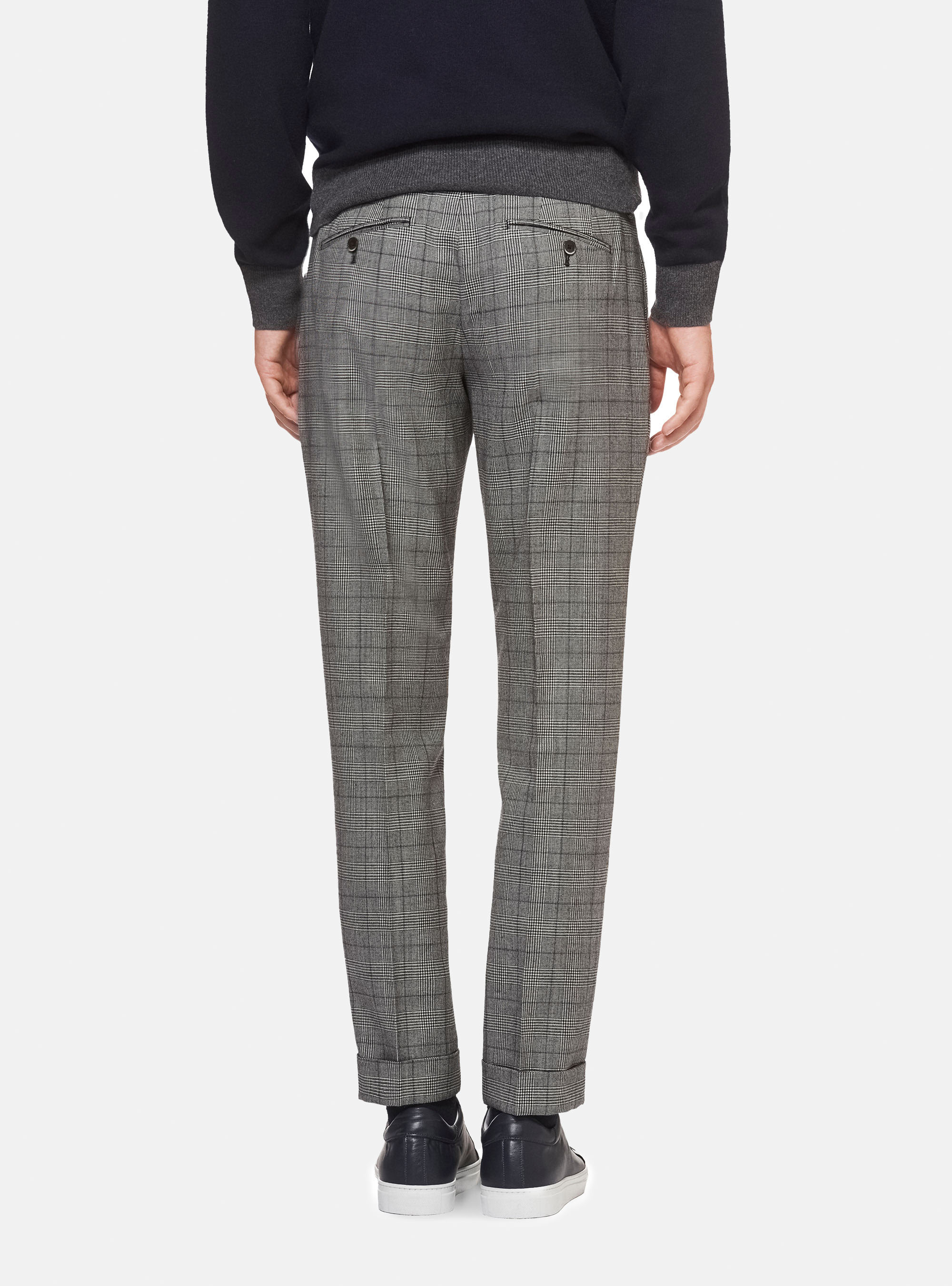 WOOL PRINCE OF WALES  TROUSERS  WITH DOUBLE PLEATS, BLACK