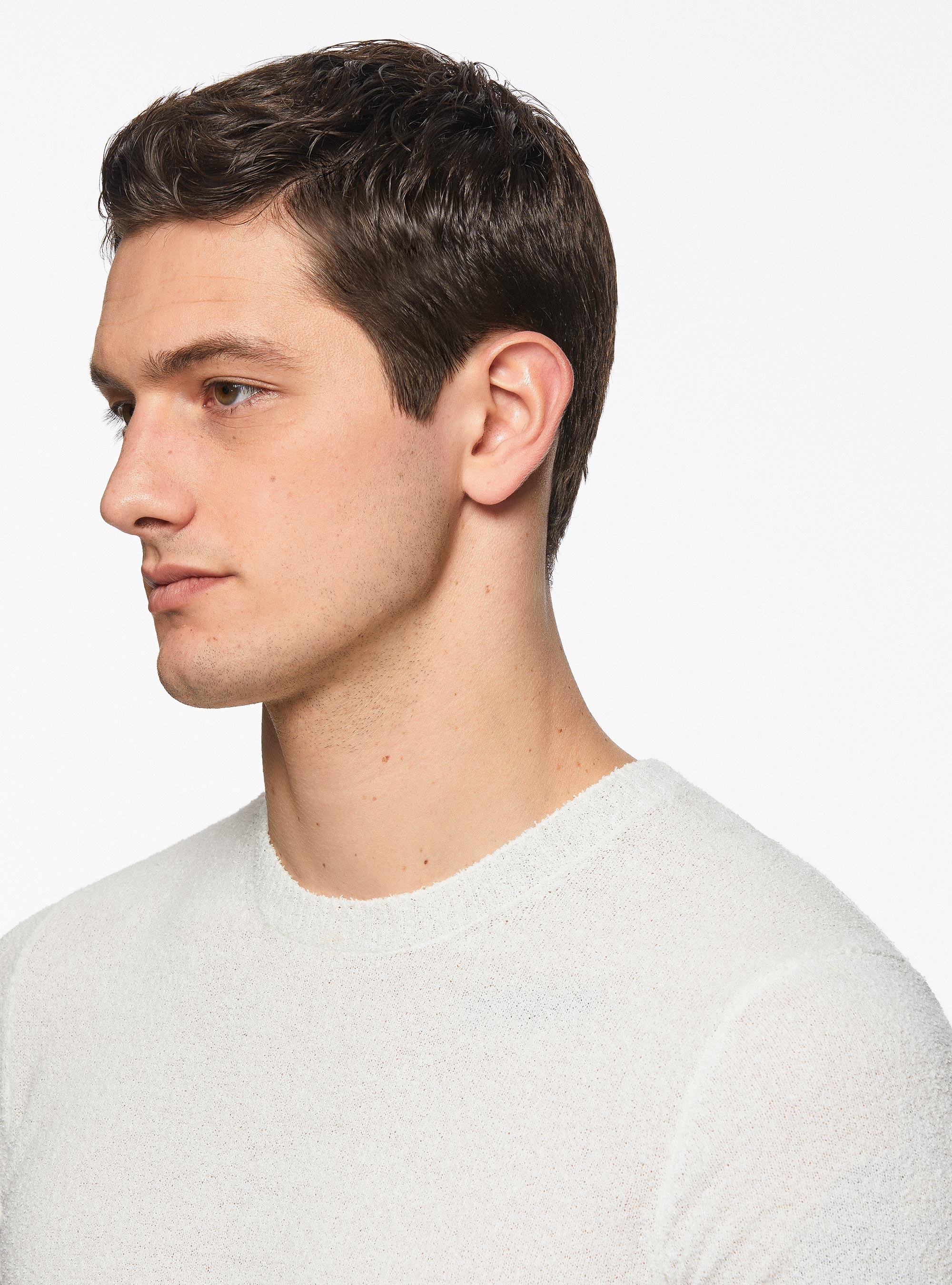 Maglia girocollo in misto cotone bouclè, BIANCO