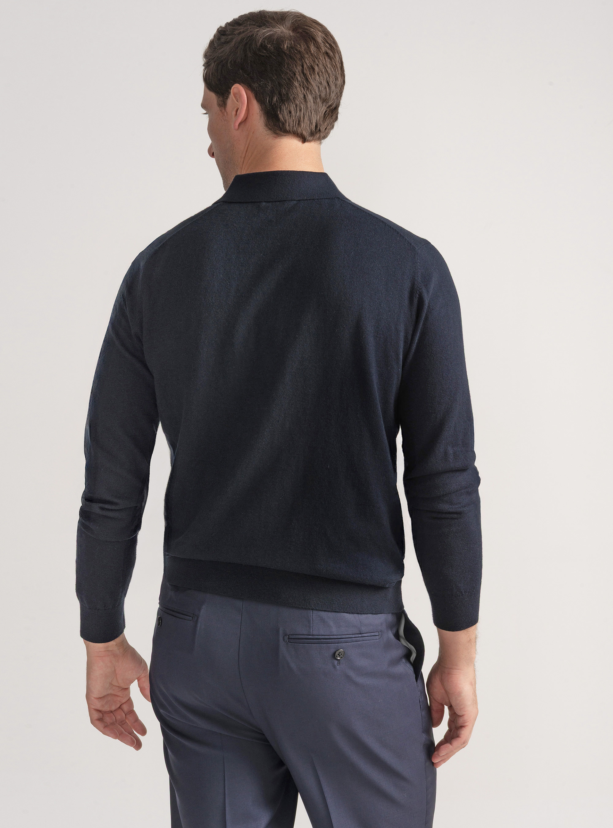 Polo in maglia di cotone e cashmere, BLU NAVY
