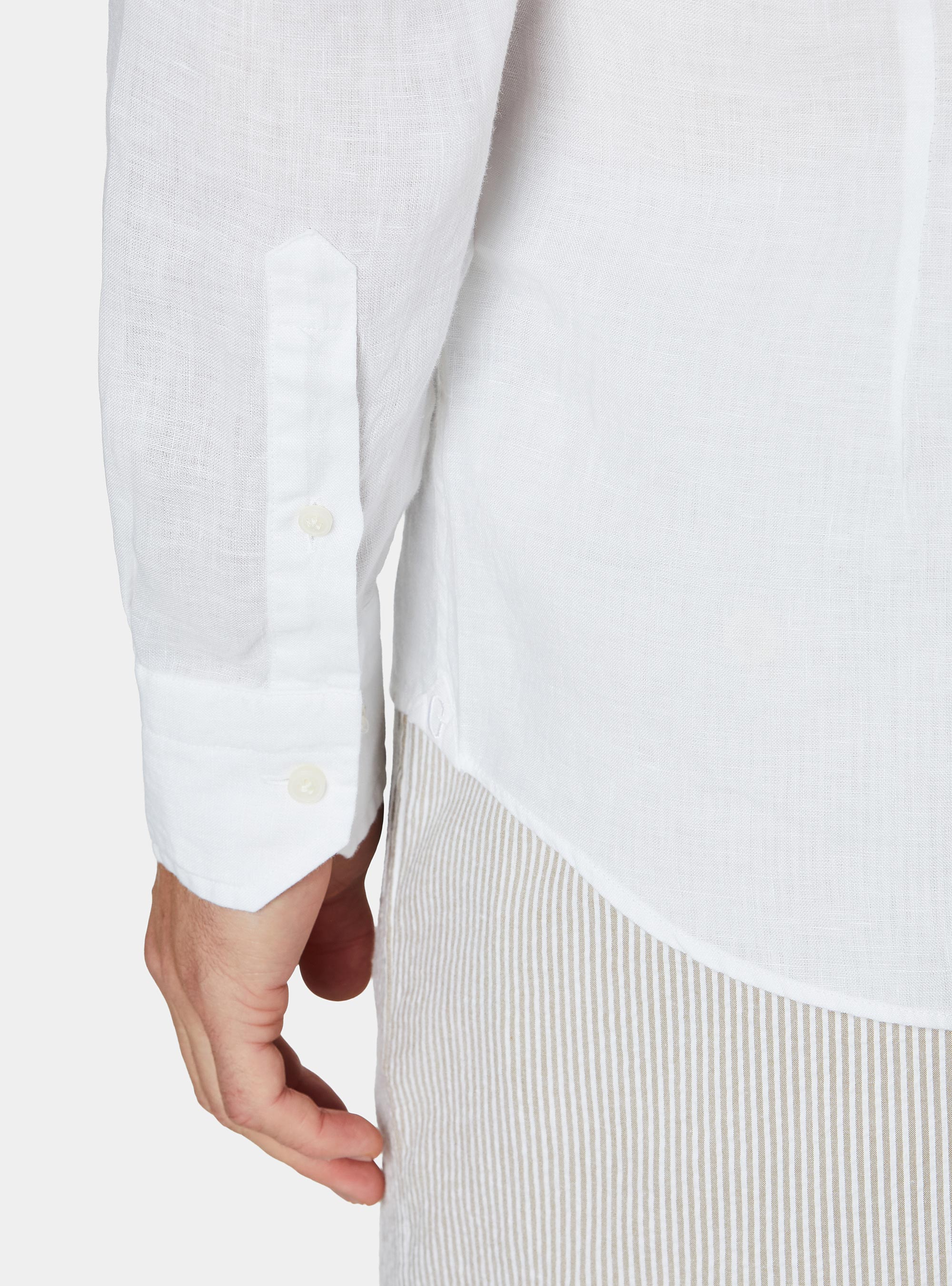 Camicia coreana in puro lino, BIANCO