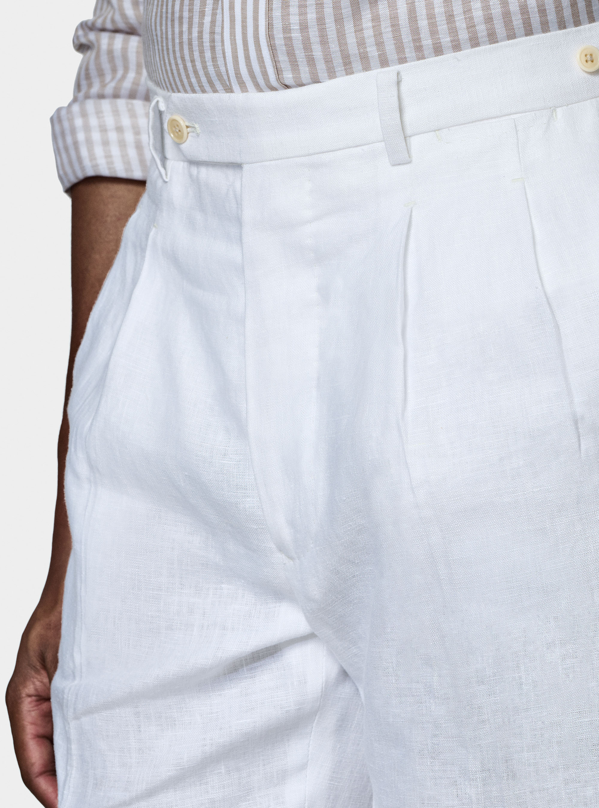 Pantaloni doppia pince in puro lino, BIANCO
