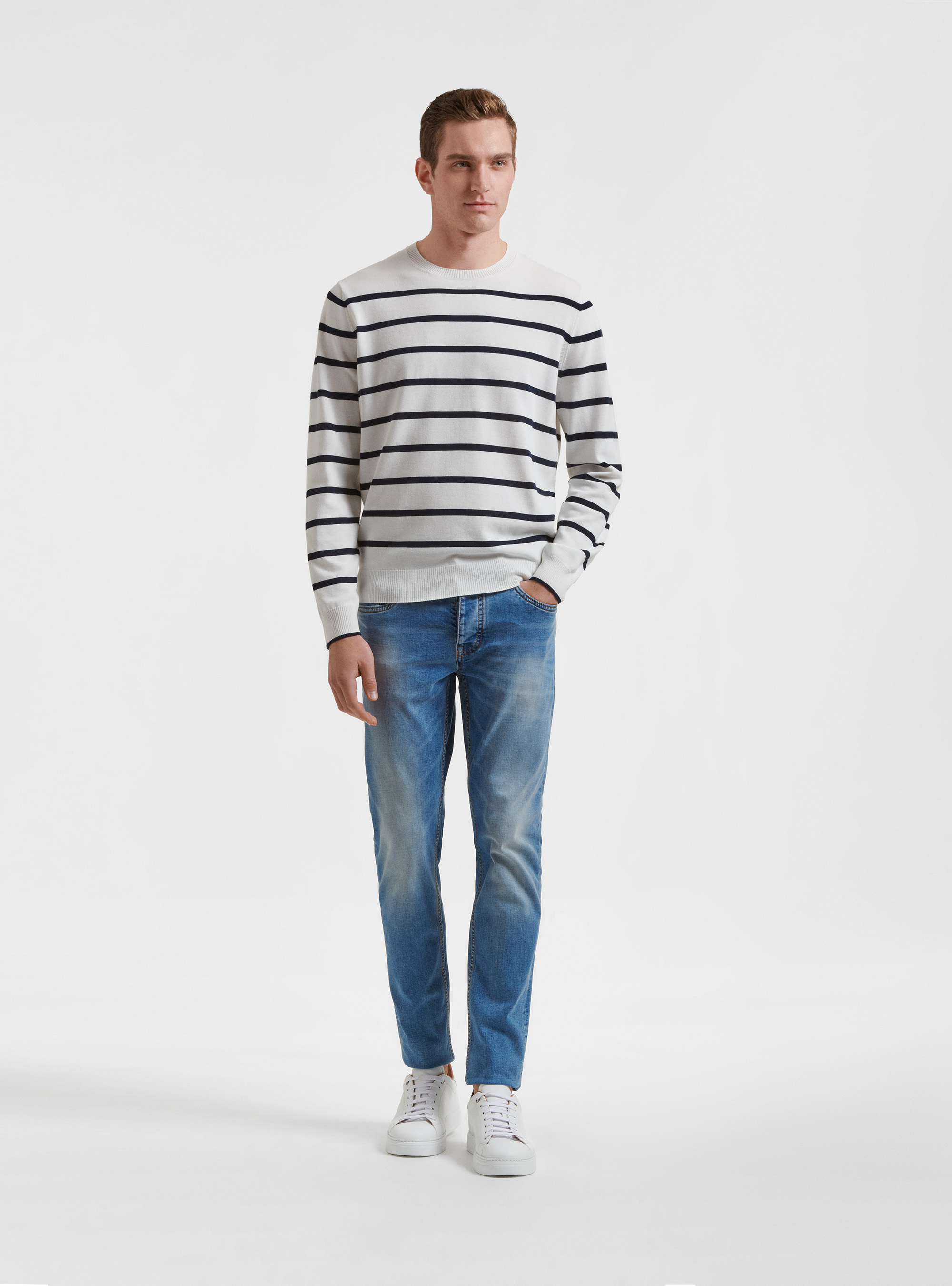 Pullover in maglia a righe, BIANCO