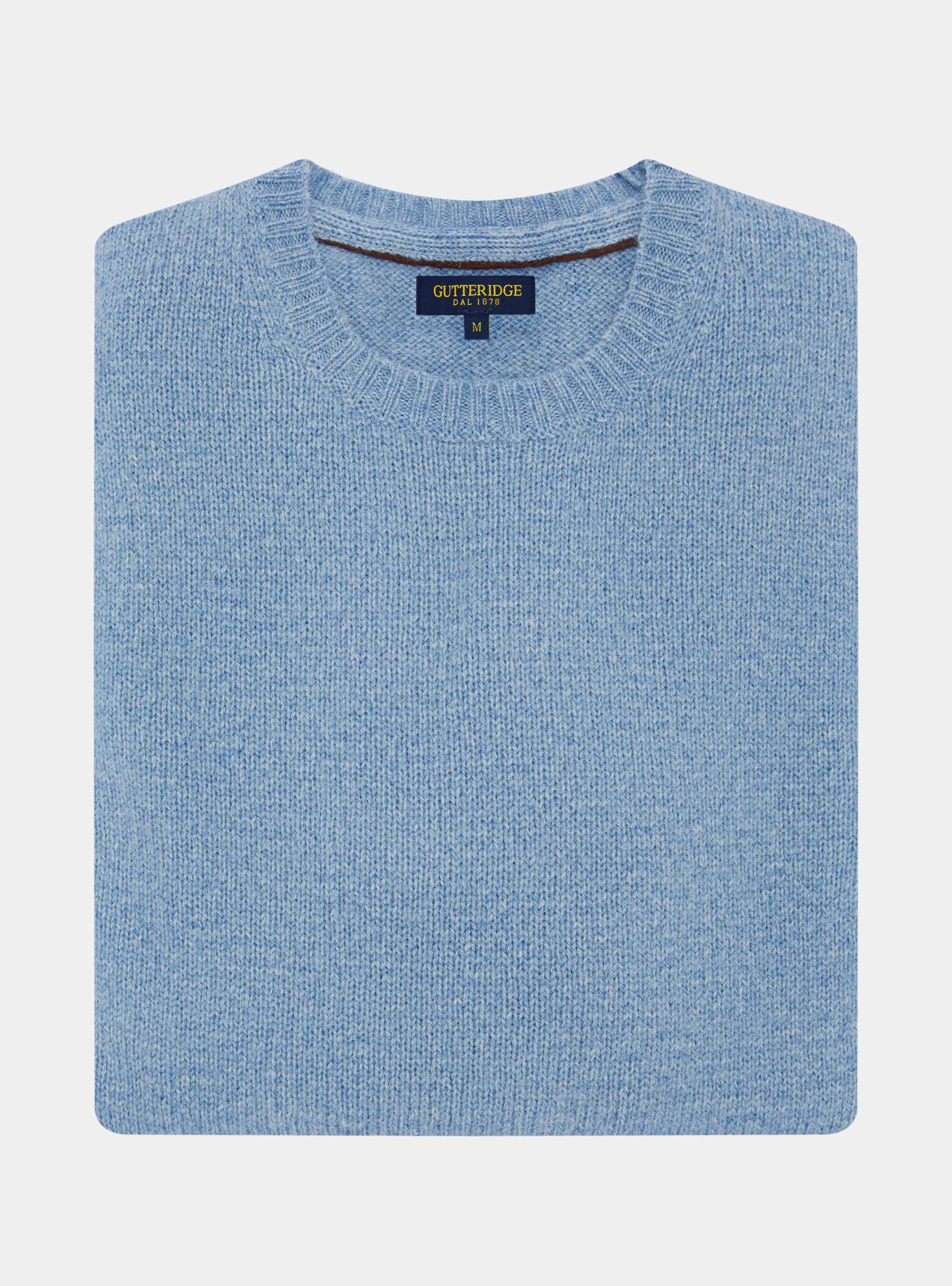 Maglia girocollo in lana shetland, AZZURRO