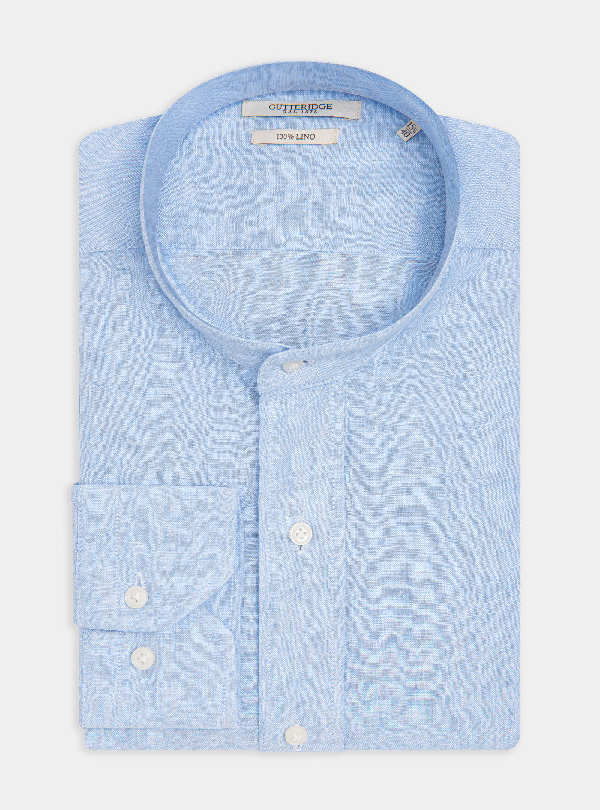 Korean collar shirt 100% linen, LIGHT BLUE