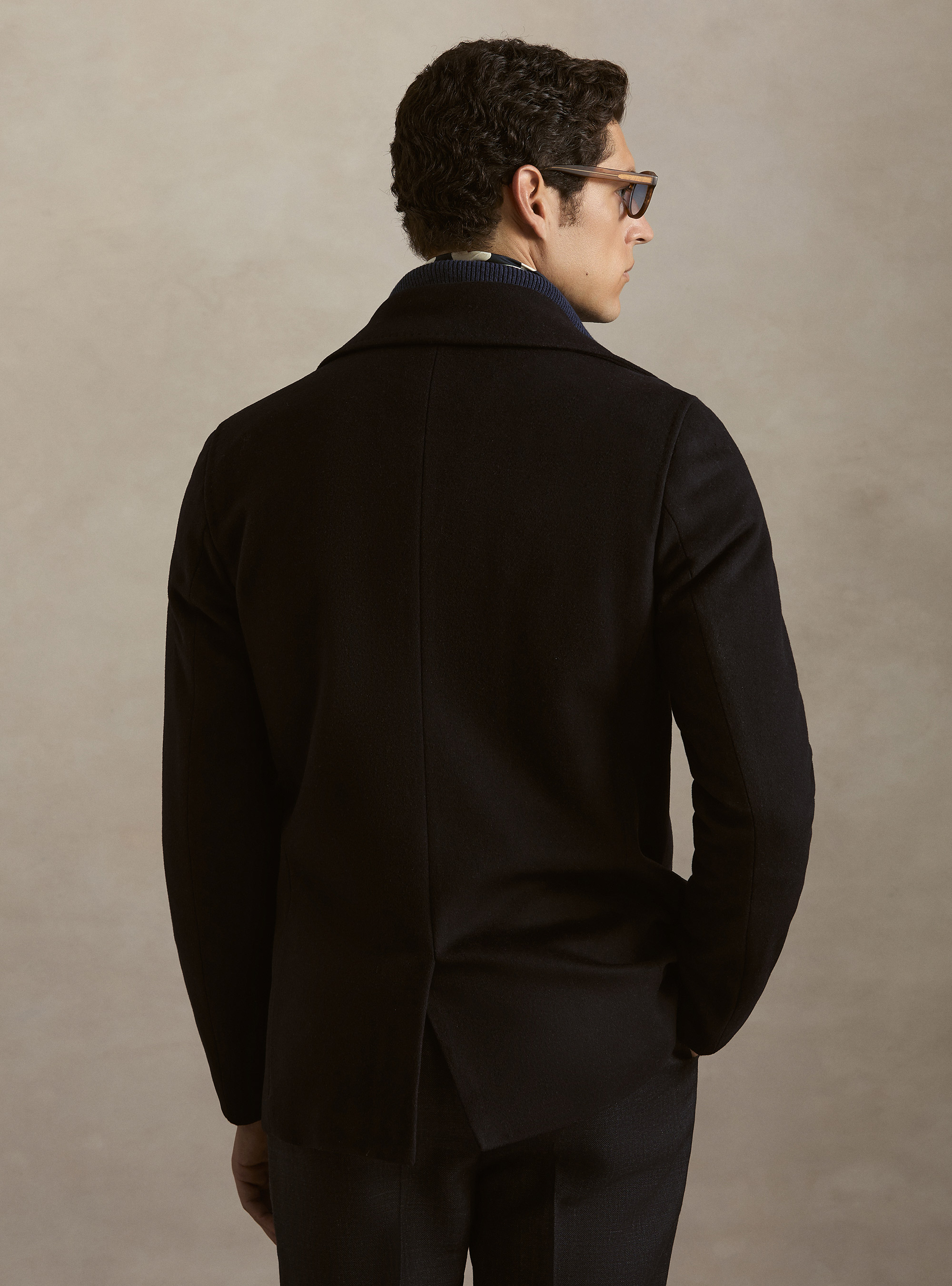 Peacoat de lana y cachemira con botones de metal, AZUL MARINO