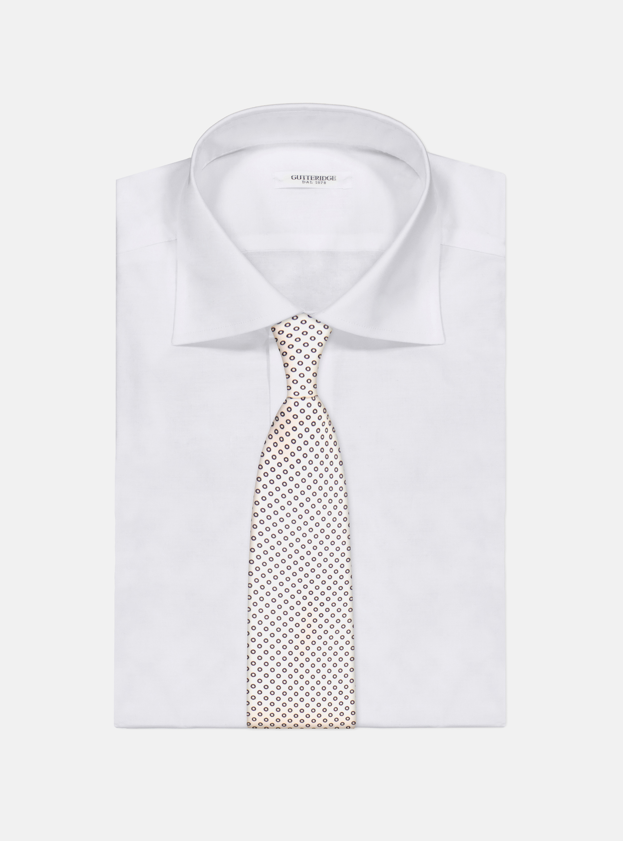 Polka dot silk tie 5 folds, WHITE / BLUE NAVY