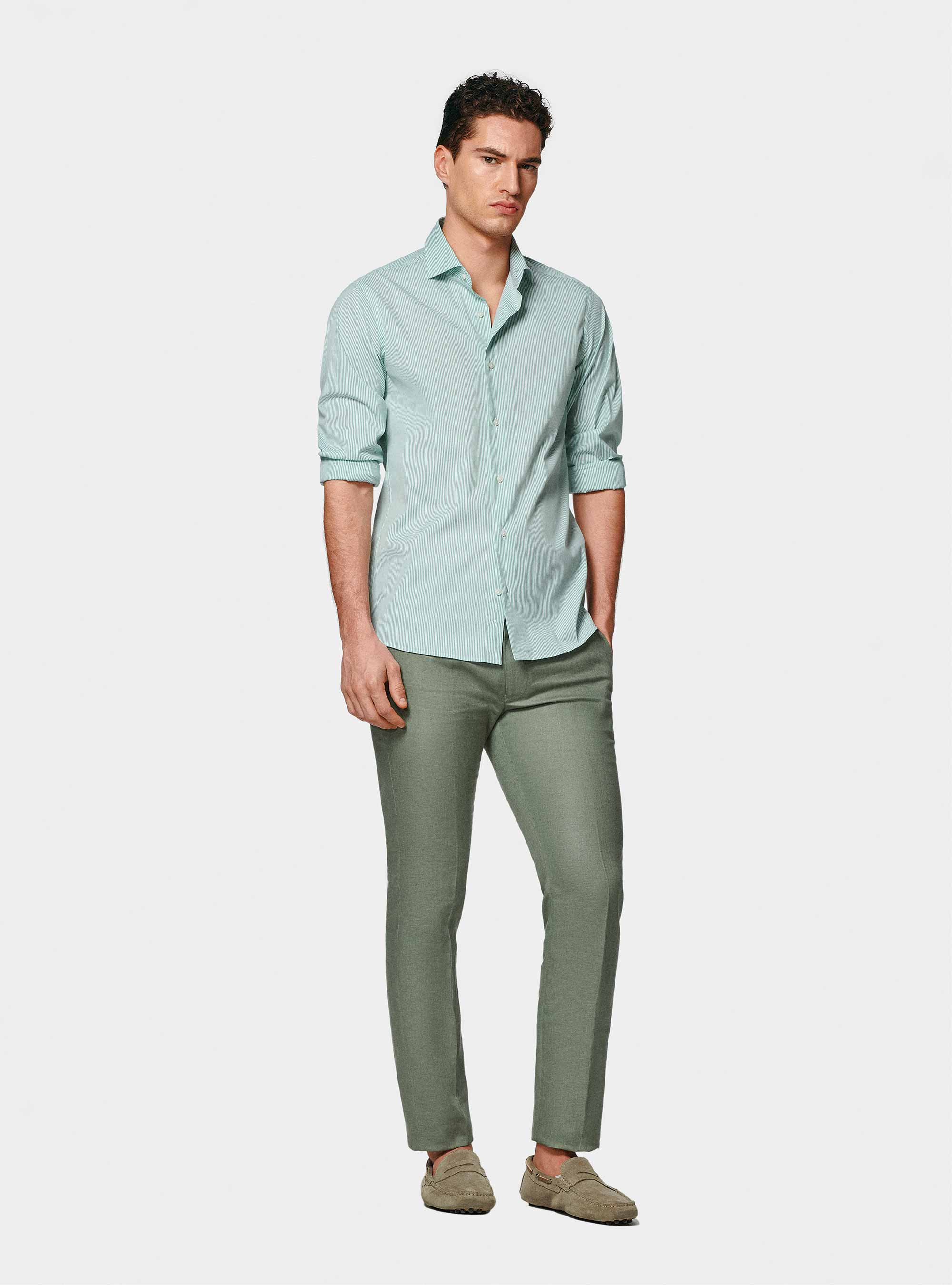 Chemise à rayures en popeline stretch, SALVIA 0602C