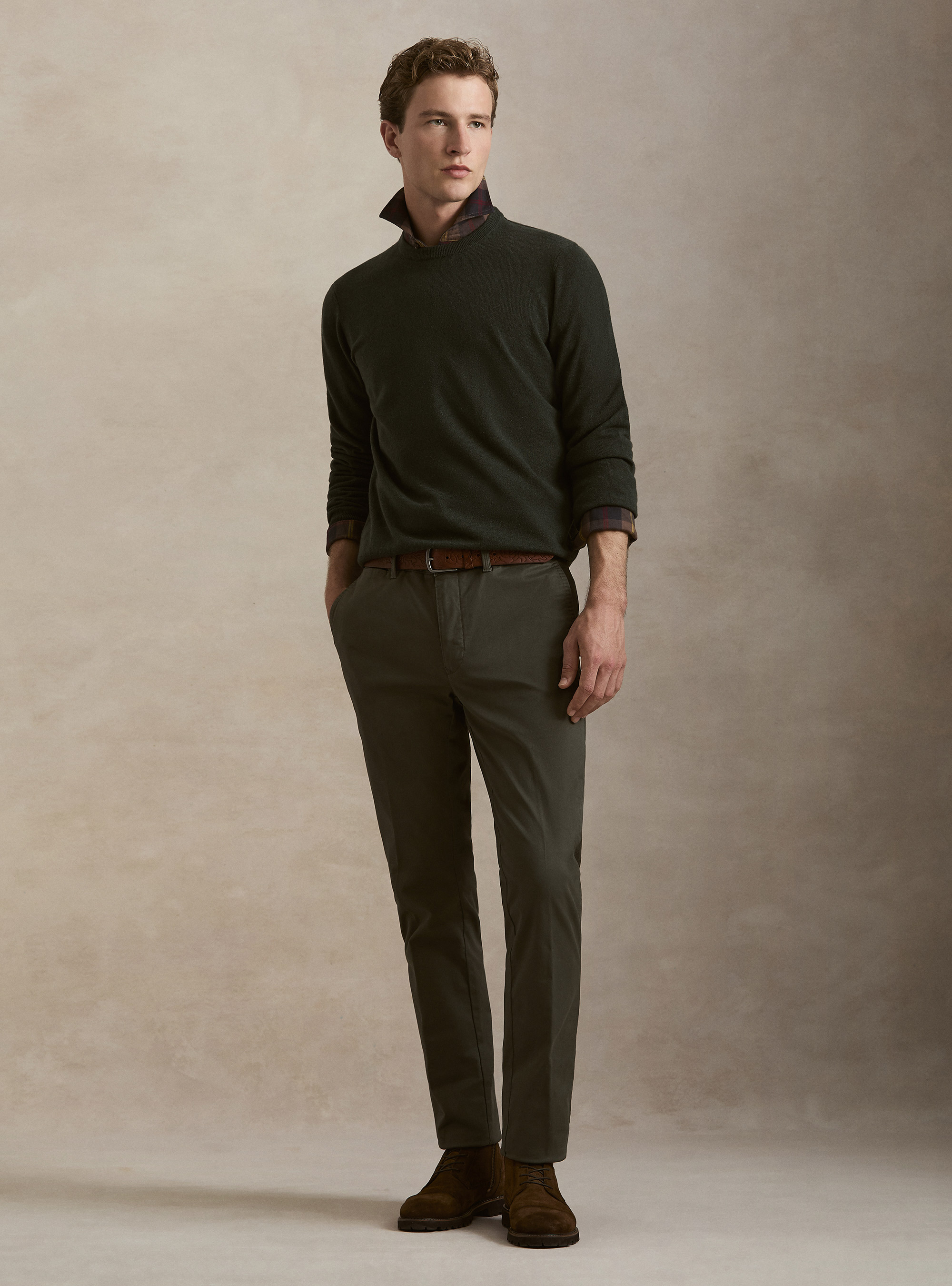 Maglia girocollo in 100% cashmere, MILITARE 0609C