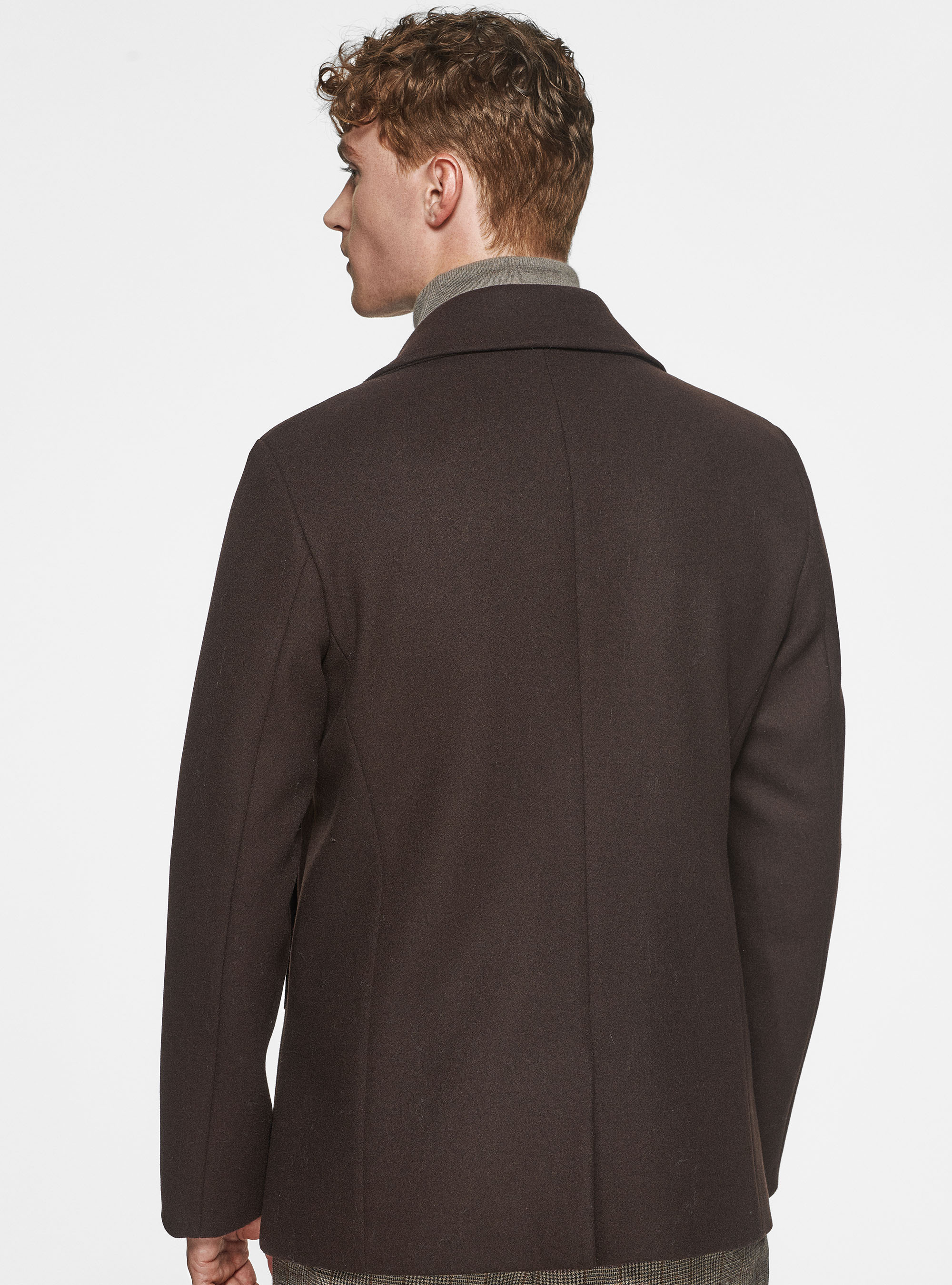 Chaquetón en mezcla de lana, MARRON