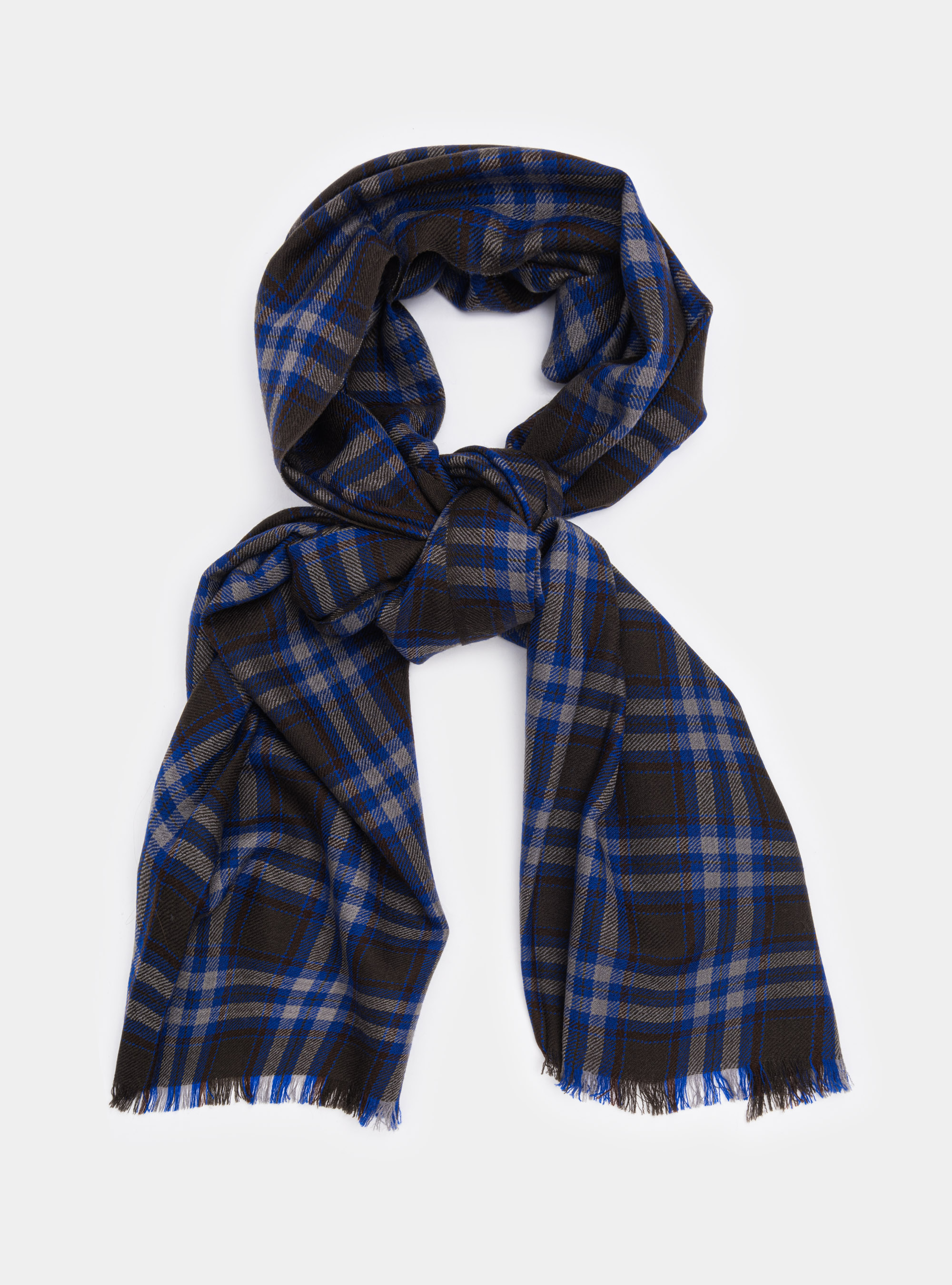 Sciarpa in lana a quadri armatura diagonale, INCHIOSTRO