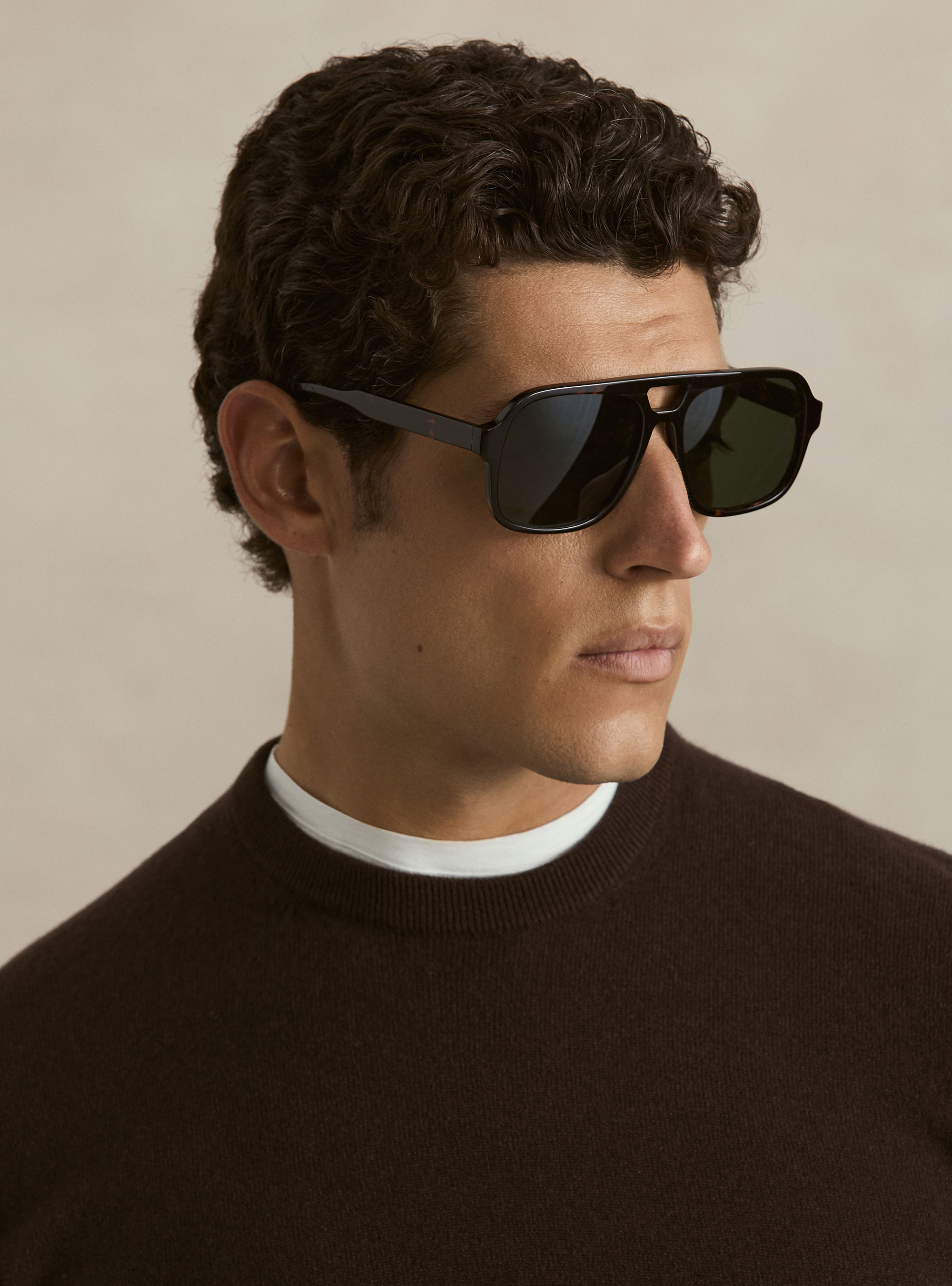 Lambswool and cashmere crewneck sweater, BROWN