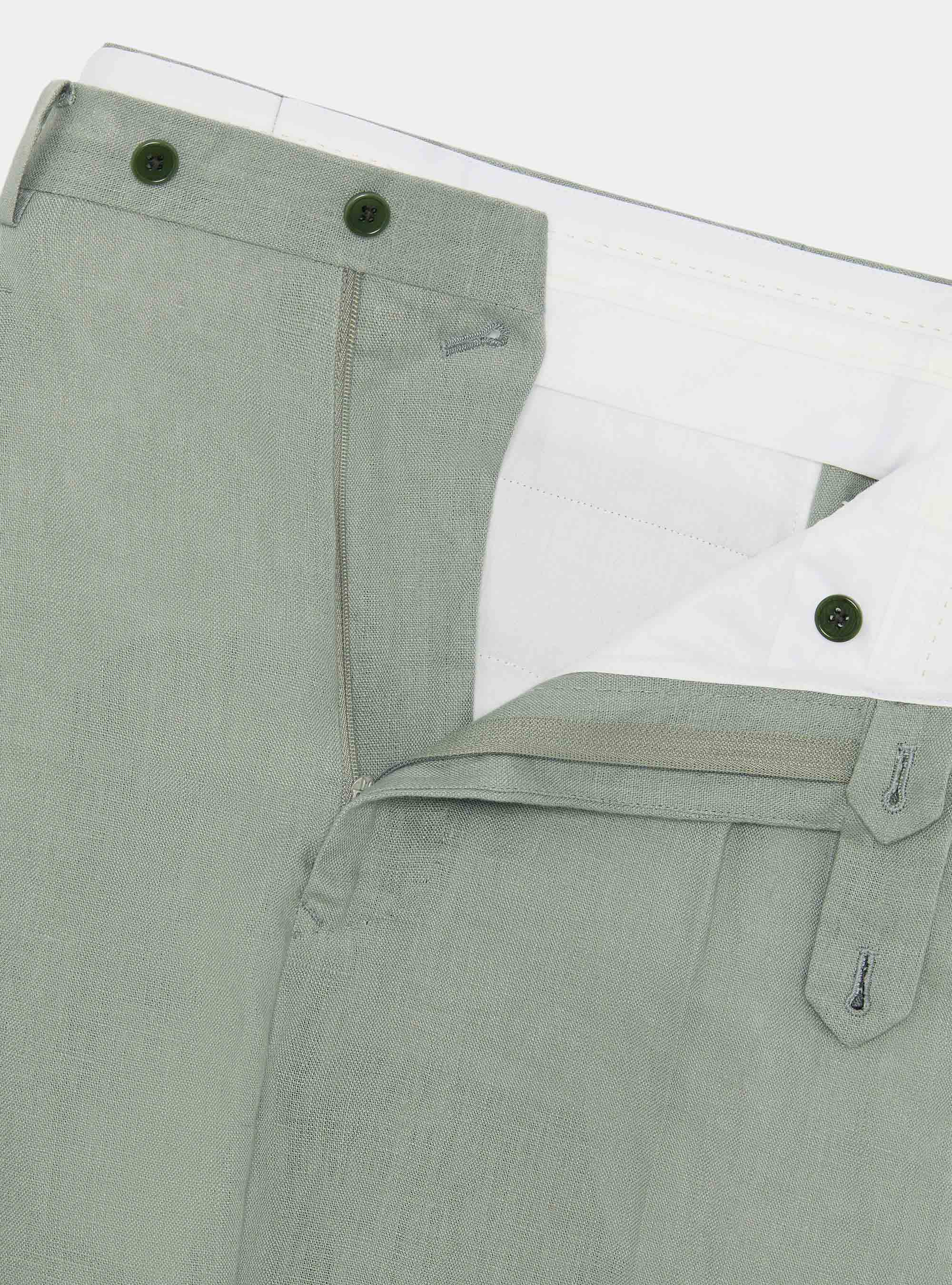 Pantaloni con pince in puro lino, SALVIA 0602C