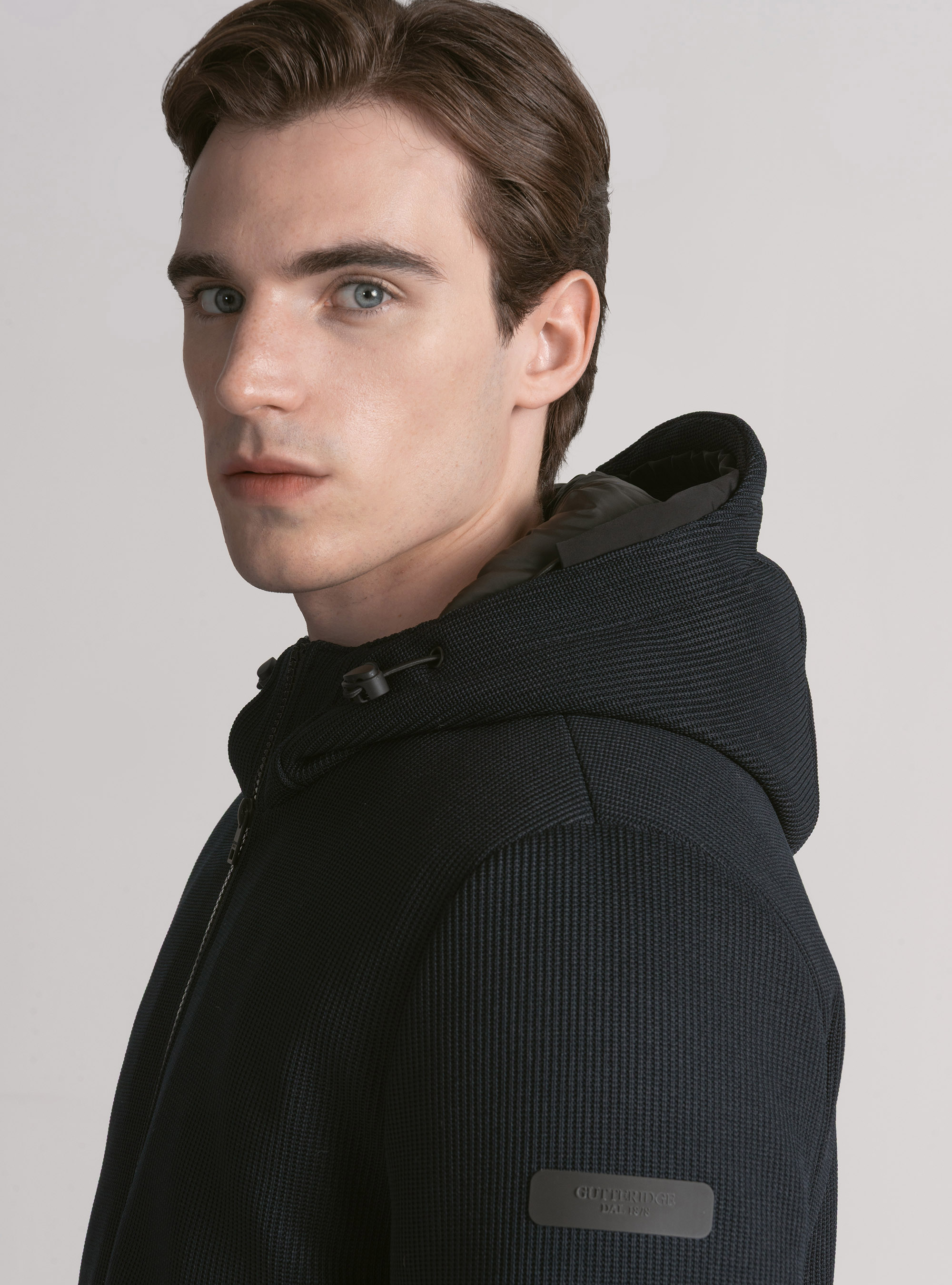 Padded technical jacket with hood, NAVY BLUE