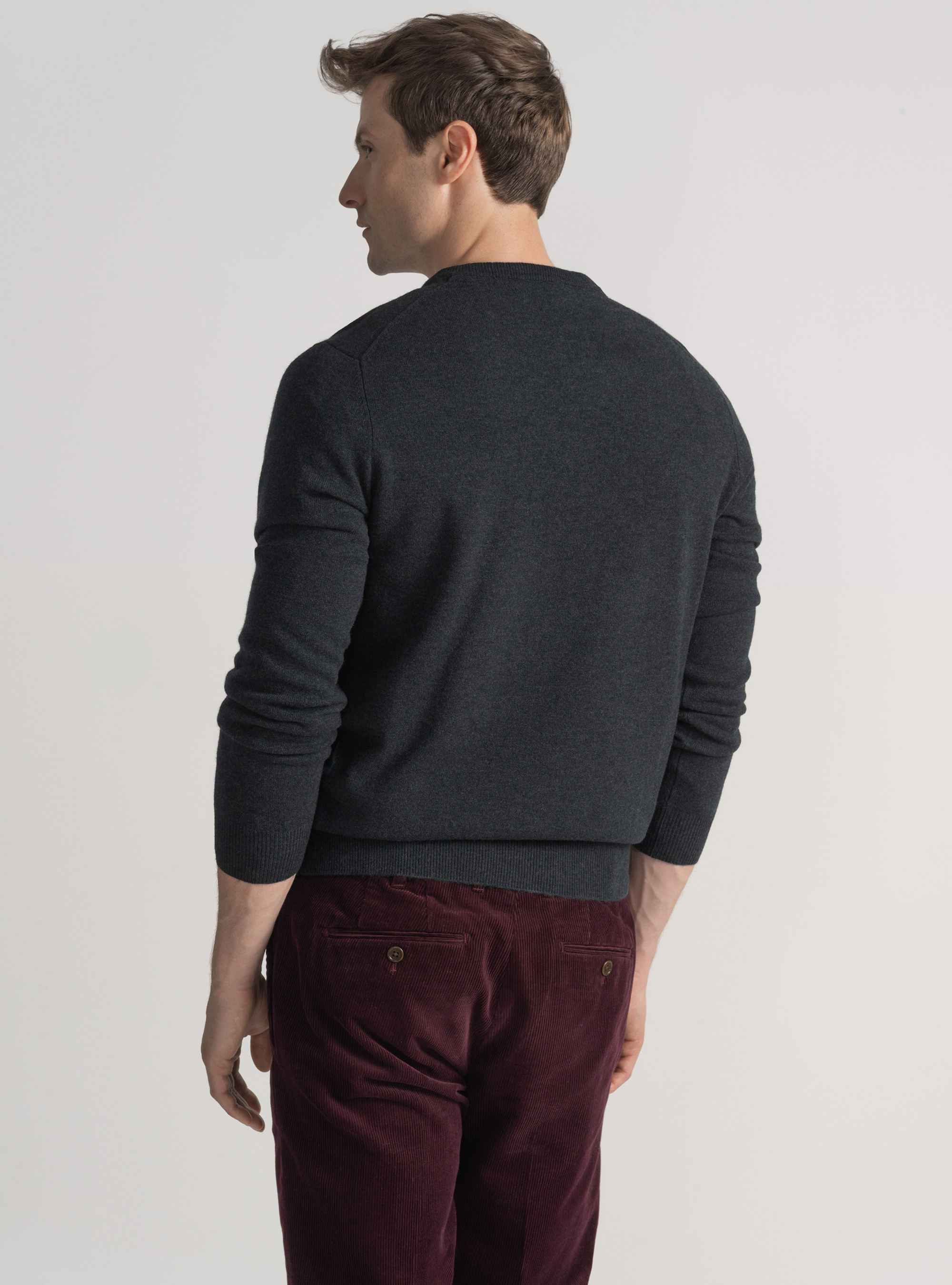Merino wool V-neck sweater, ASPHALT GREY