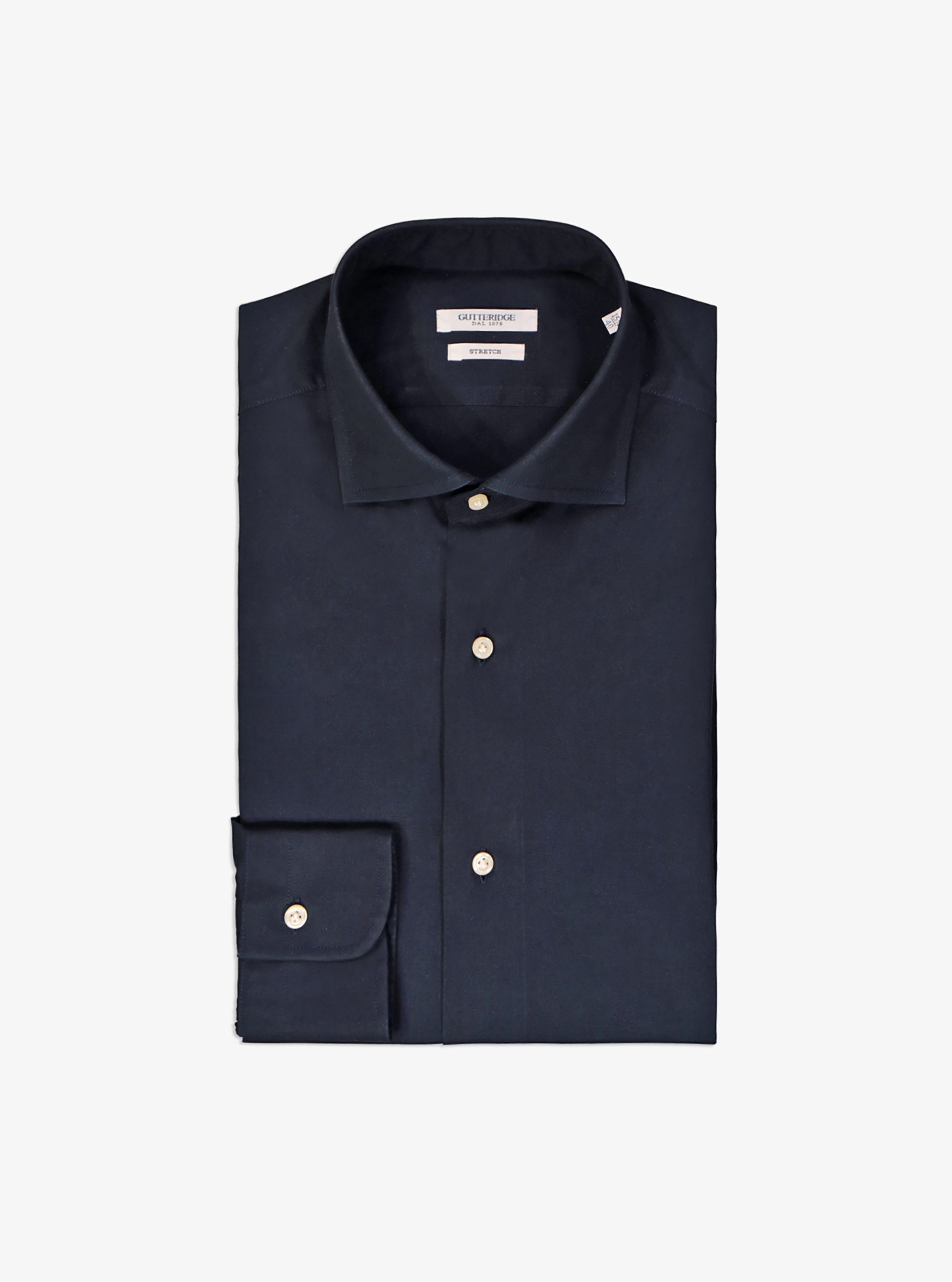 Camicia collo francese in popeline stretch, BLU NAVY