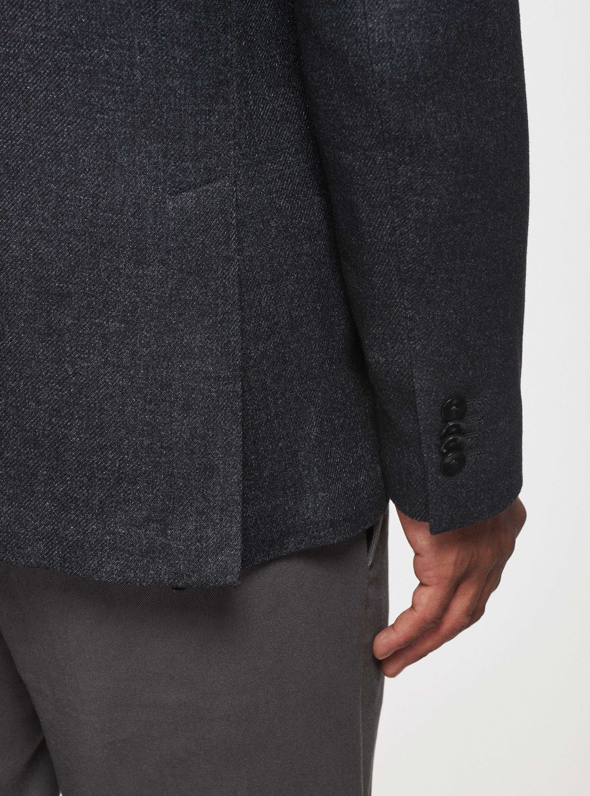 Giacca in flanella di lana Duemilagori con revers a lancia, NERO