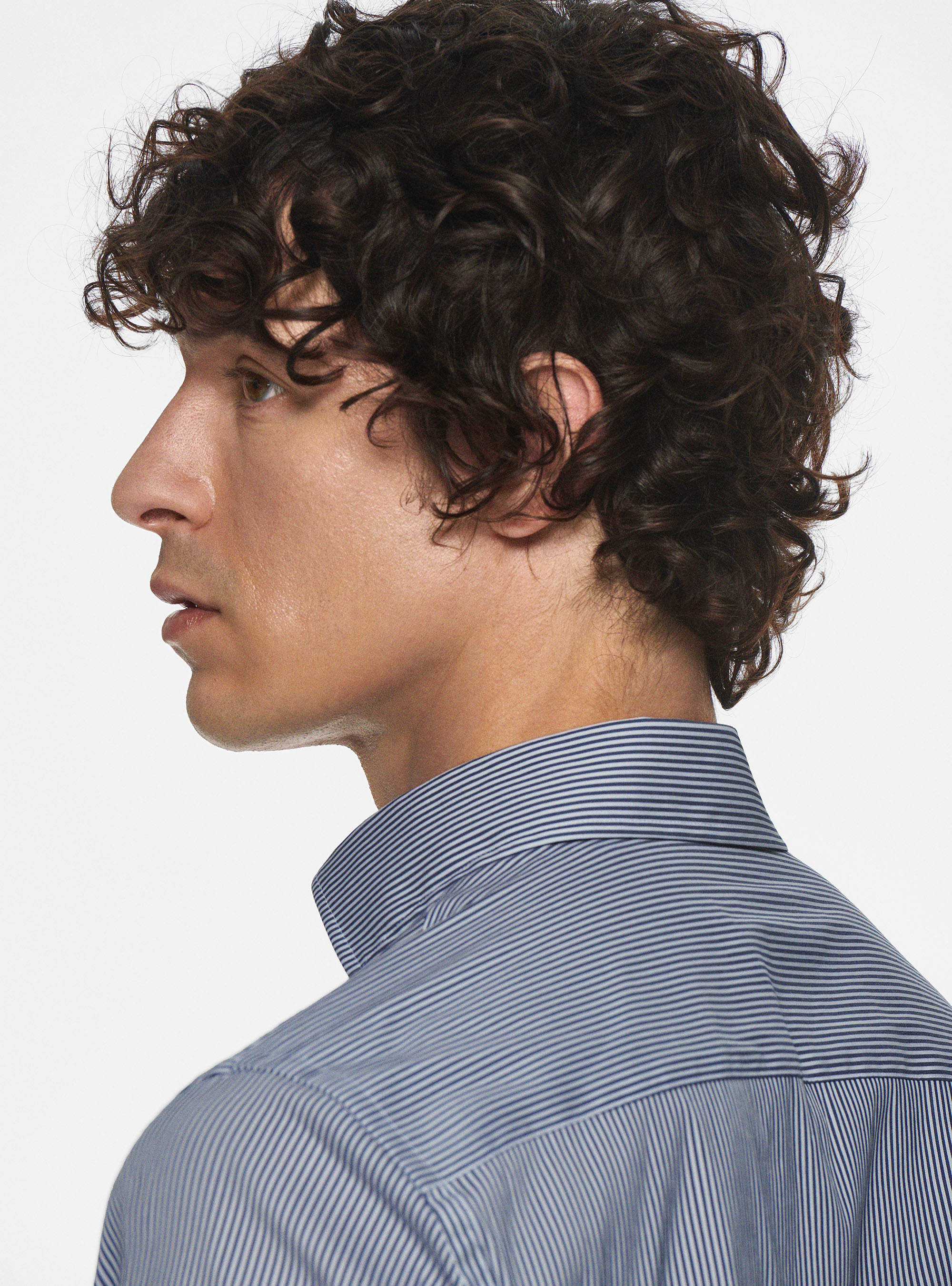 Camicia a righe popeline stretch, BLU NAVY