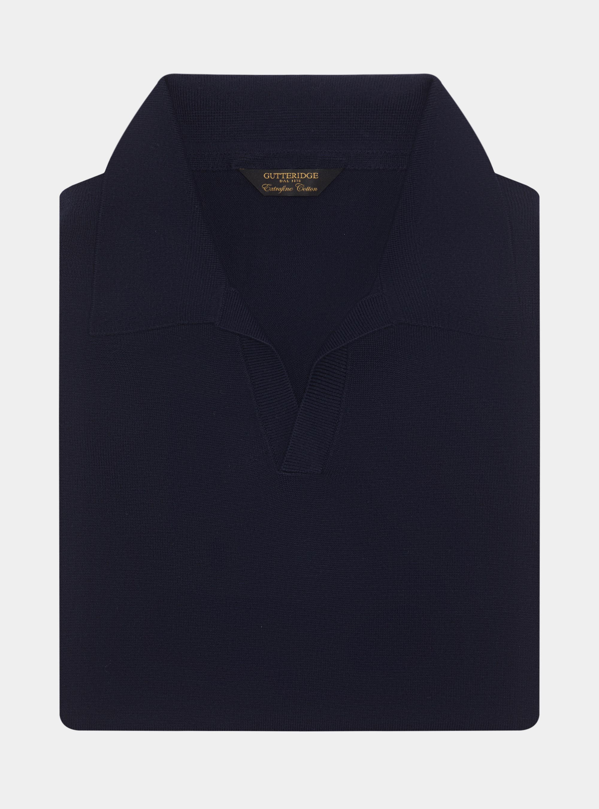 Polo in maglia senza bottoni in cotone extrafine, BLU NAVY