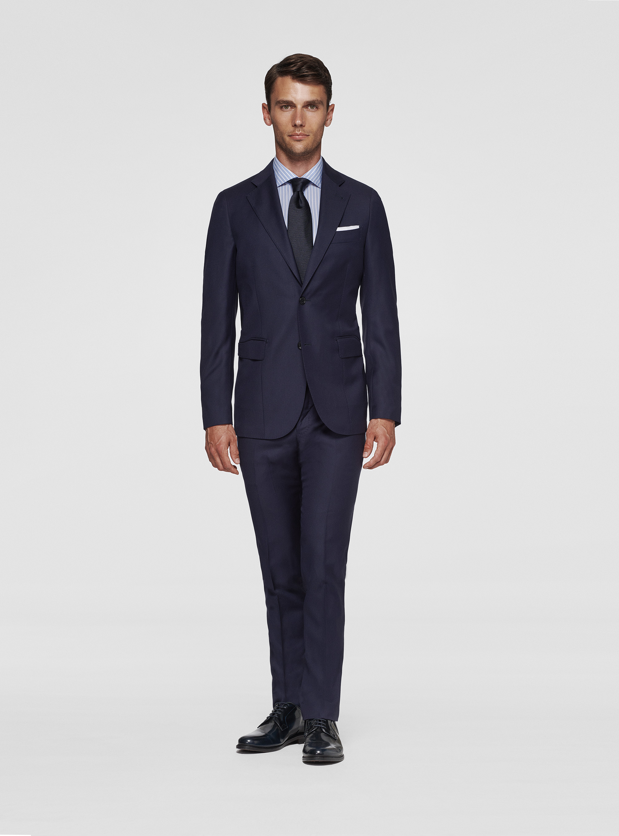 Trousers in pure 110's superfine wool, NAVY BLUE
