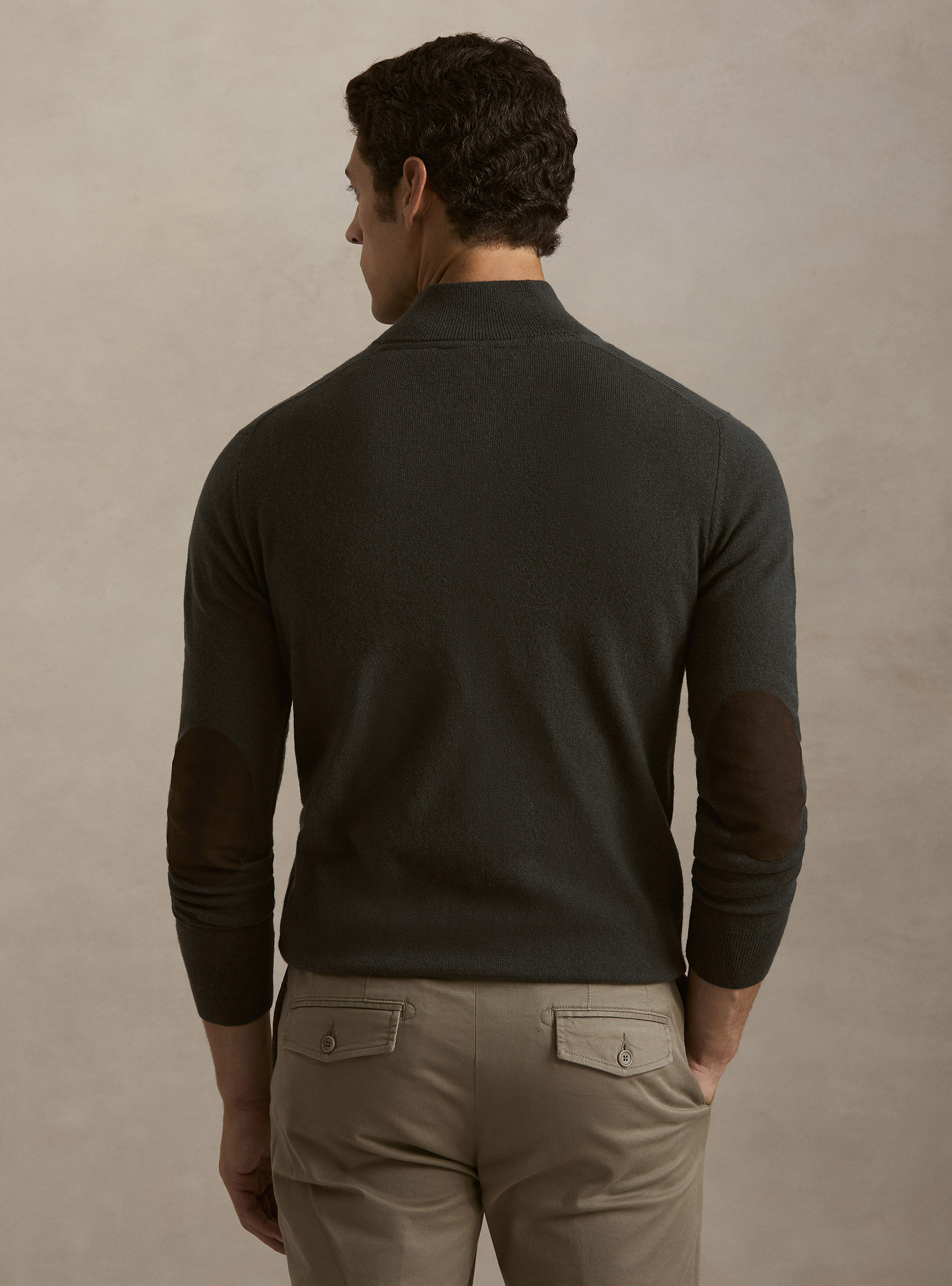 Pull demi-zip en m&eacute;lange de laine avec coudi&egrave;res, MILITARE 0609C