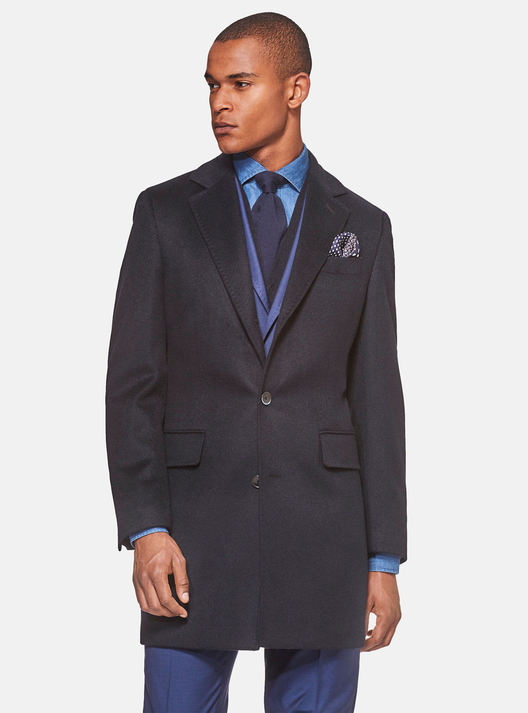 100% cashmere coat, NAVY BLUE