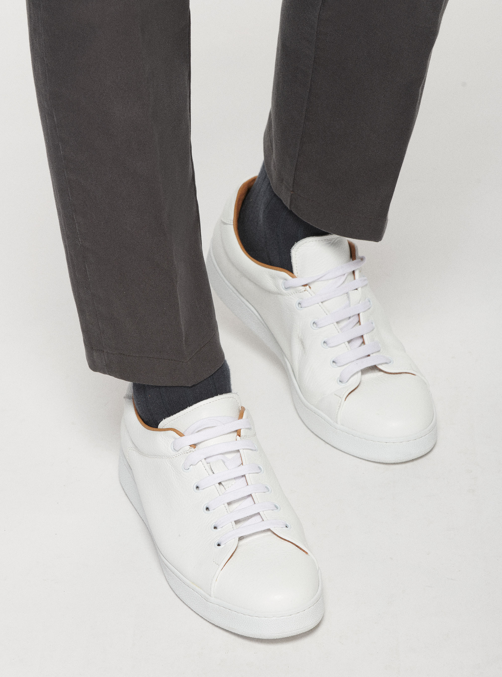 Grained leather trainers, WHITE