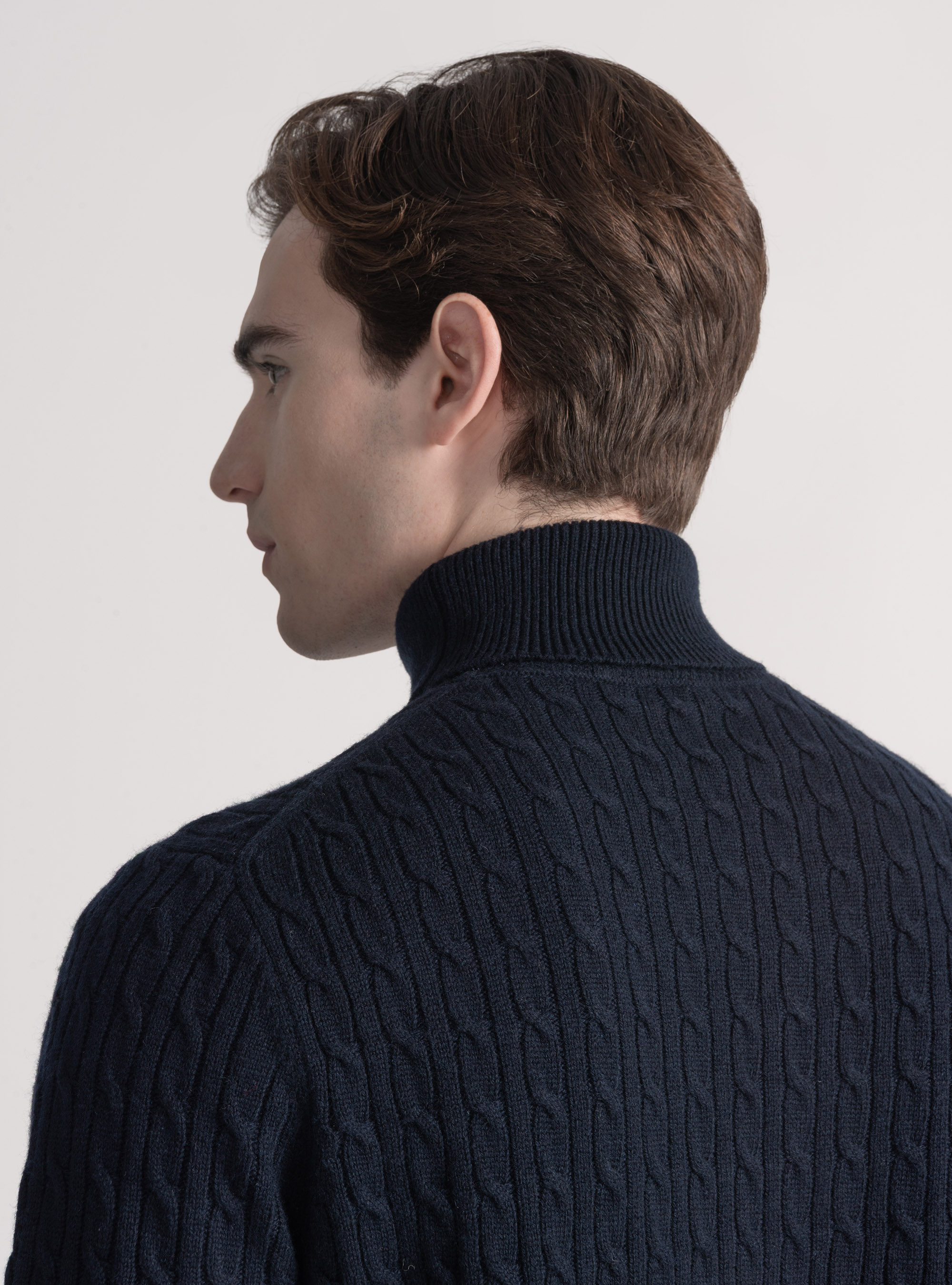 Wool-blend turtleneck sweater with braid, NAVY BLUE