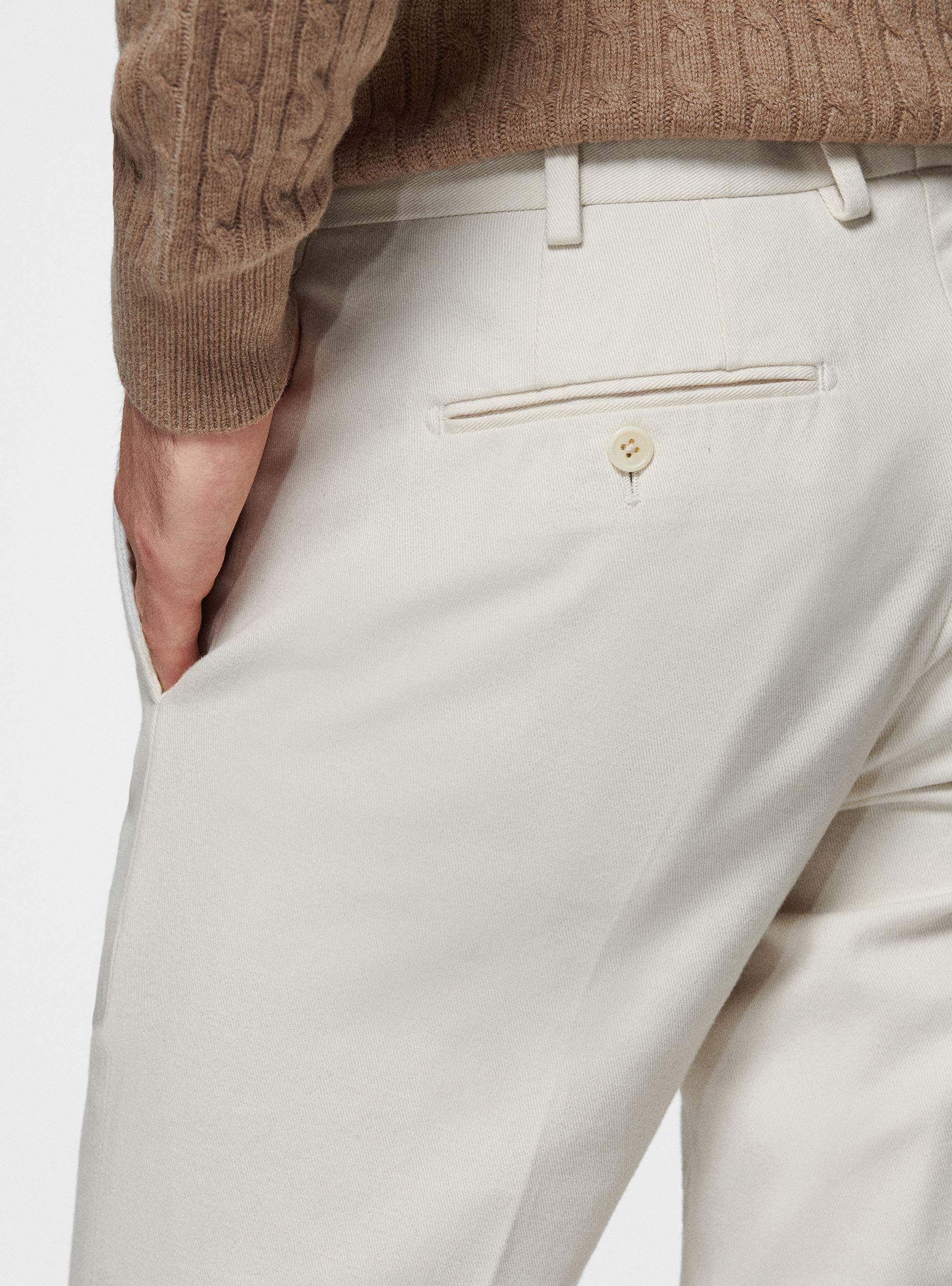 Pantaloni in twill di cotone e cashmere, PANNA