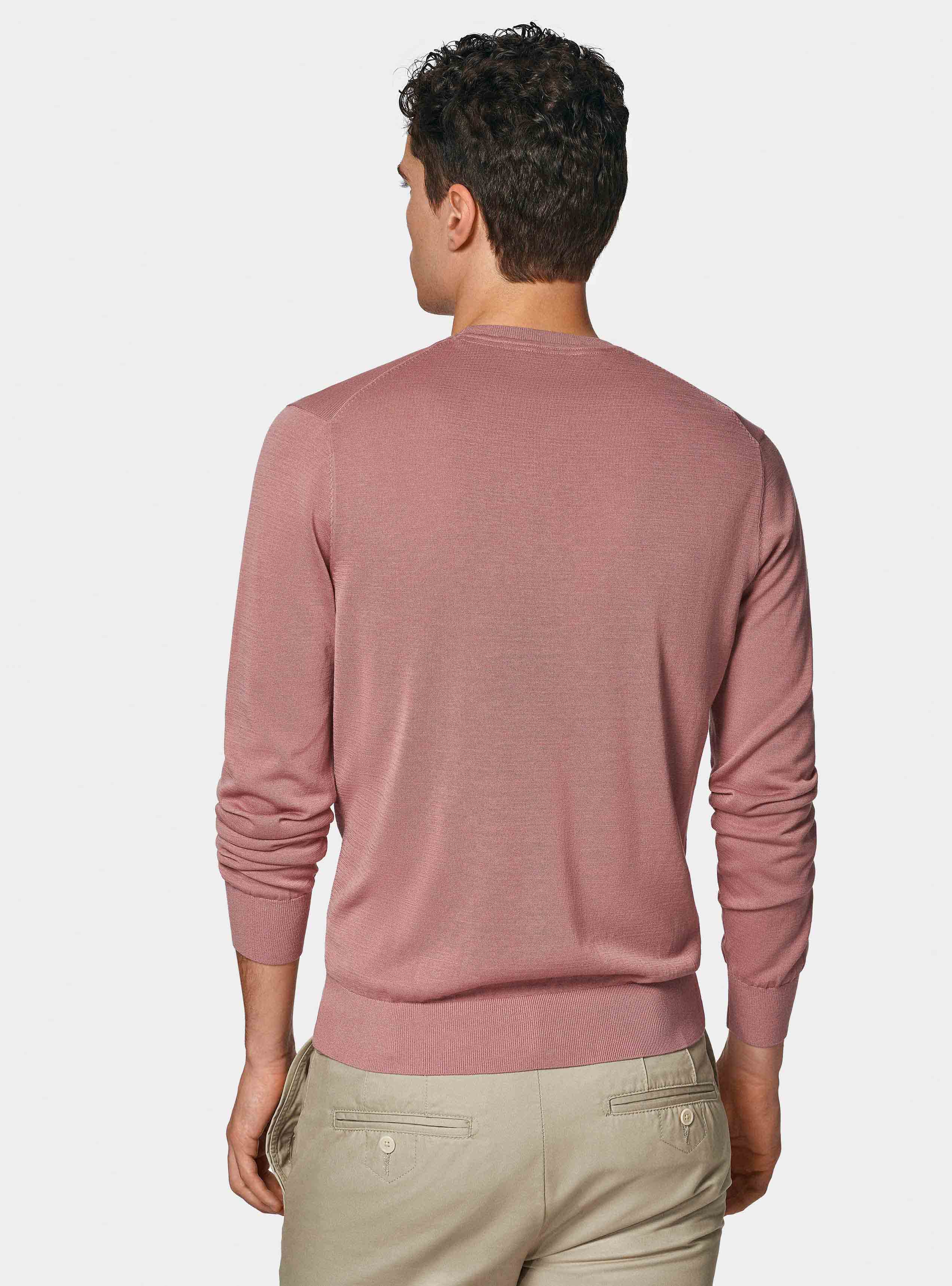 Maglia girocollo in cotone e seta, 0441C ROSA SCURO