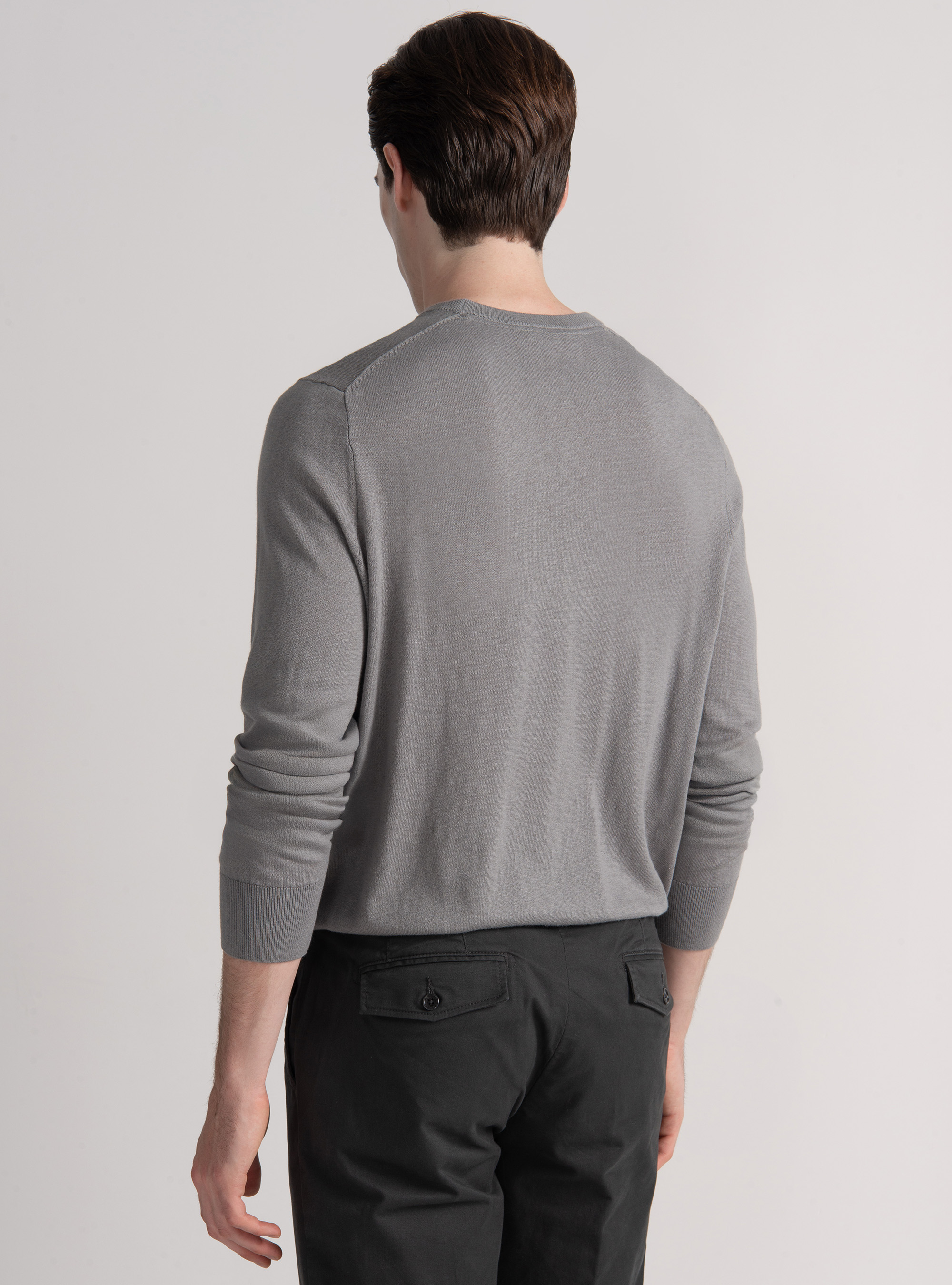 Crew-neck sweater in cotton silk and cashmere, GREY