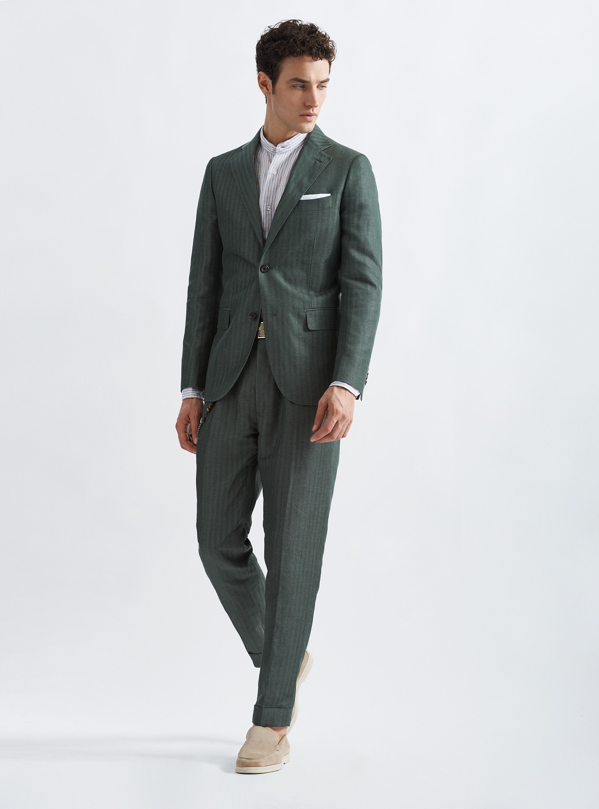 Costume vert militaire en lin m&eacute;lang&eacute;, 