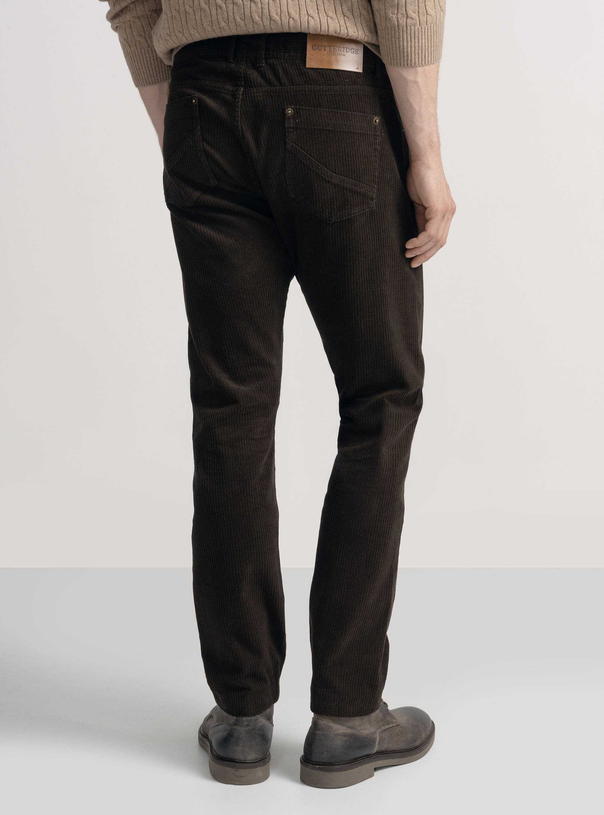 Pantaloni cinque tasche in velluto, MARRONE