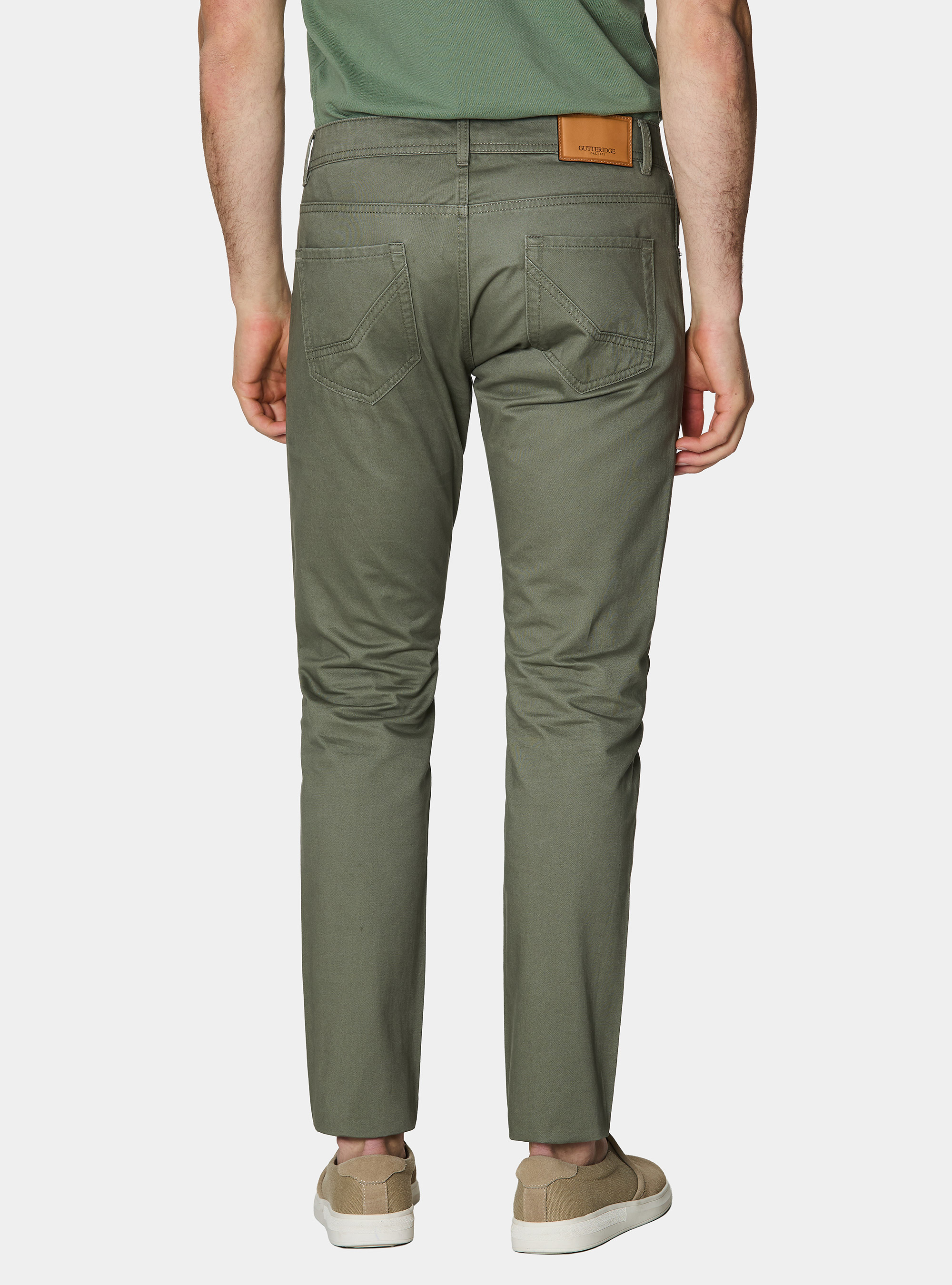 Pantaloni slim fit in twill di cotone, SALVIA 0602C