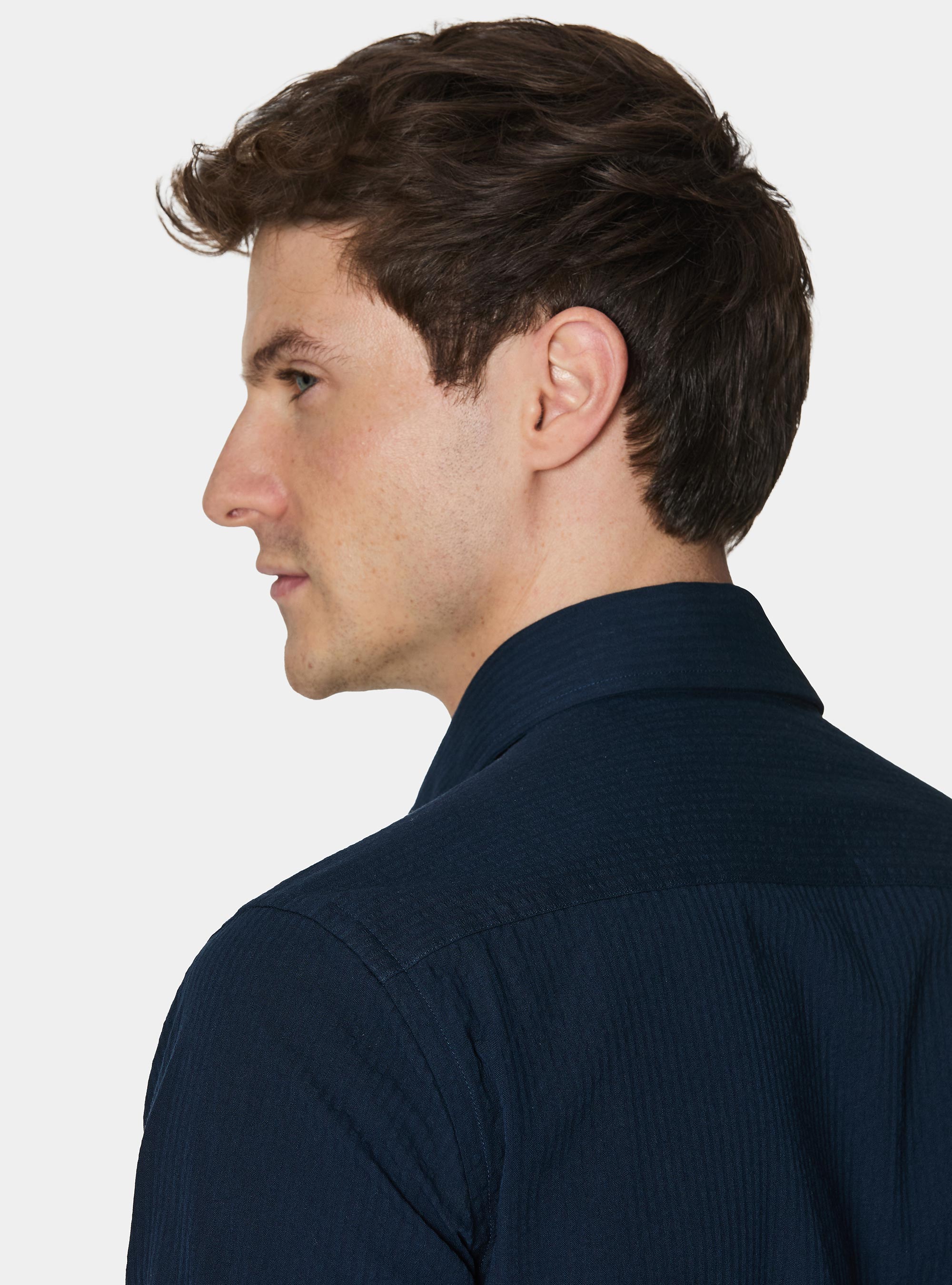 Camicia in cotone seersucker, BLU NAVY