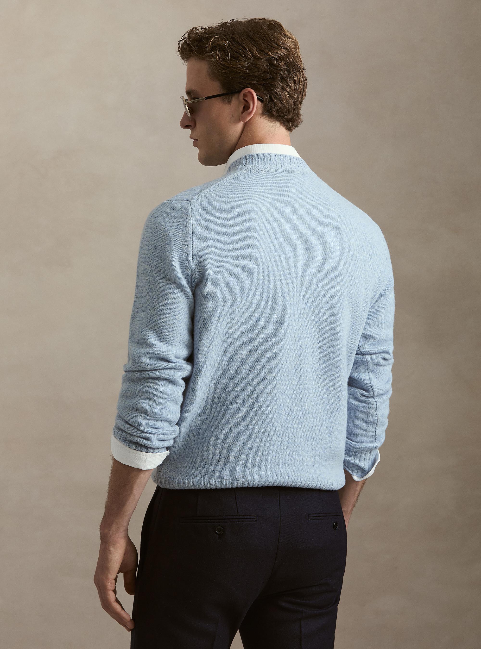 Pure Shetland wool crewneck sweater, AZZURRO POLVERE 0283C