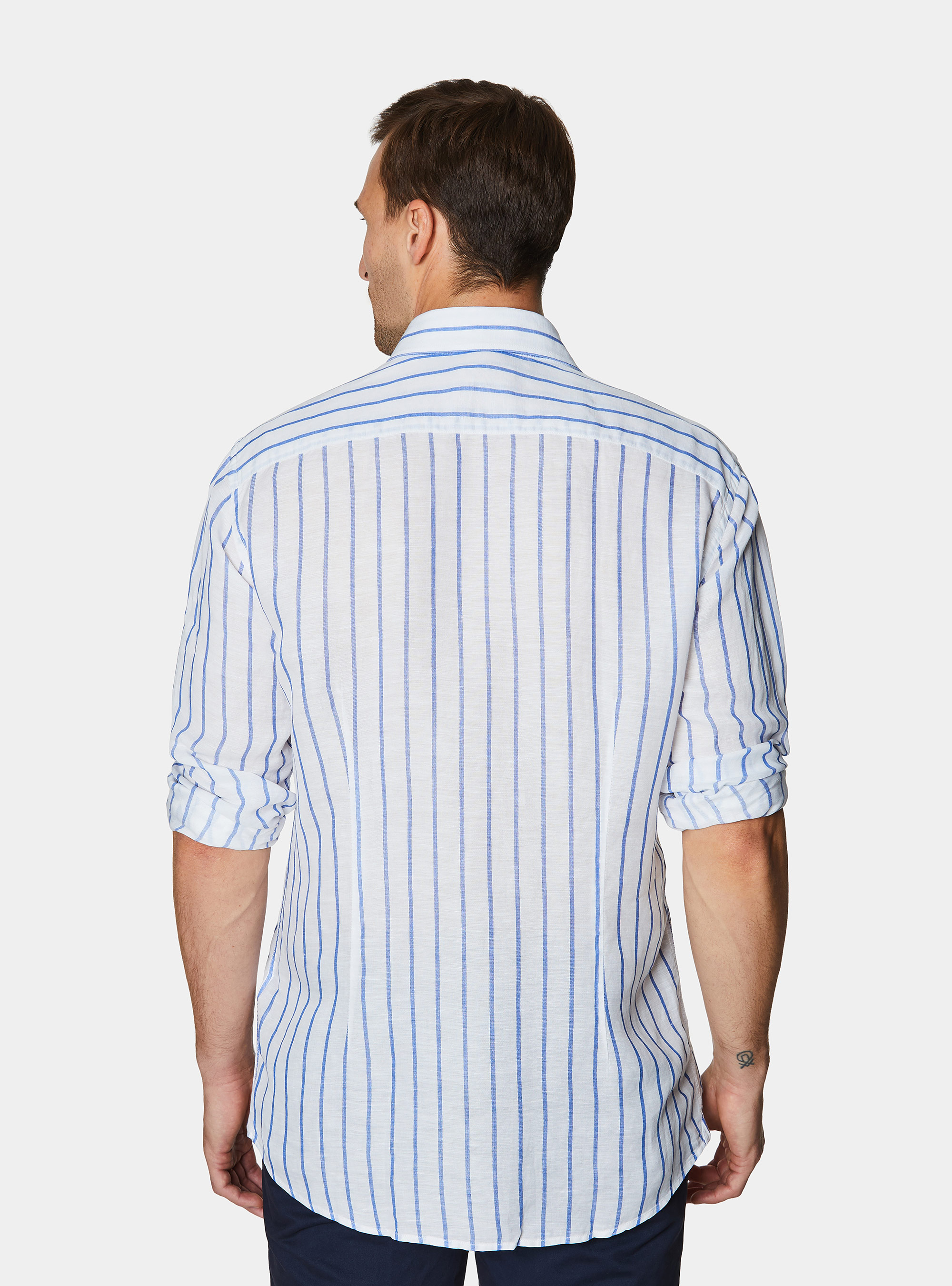 Linen blend striped shirt, BLUE