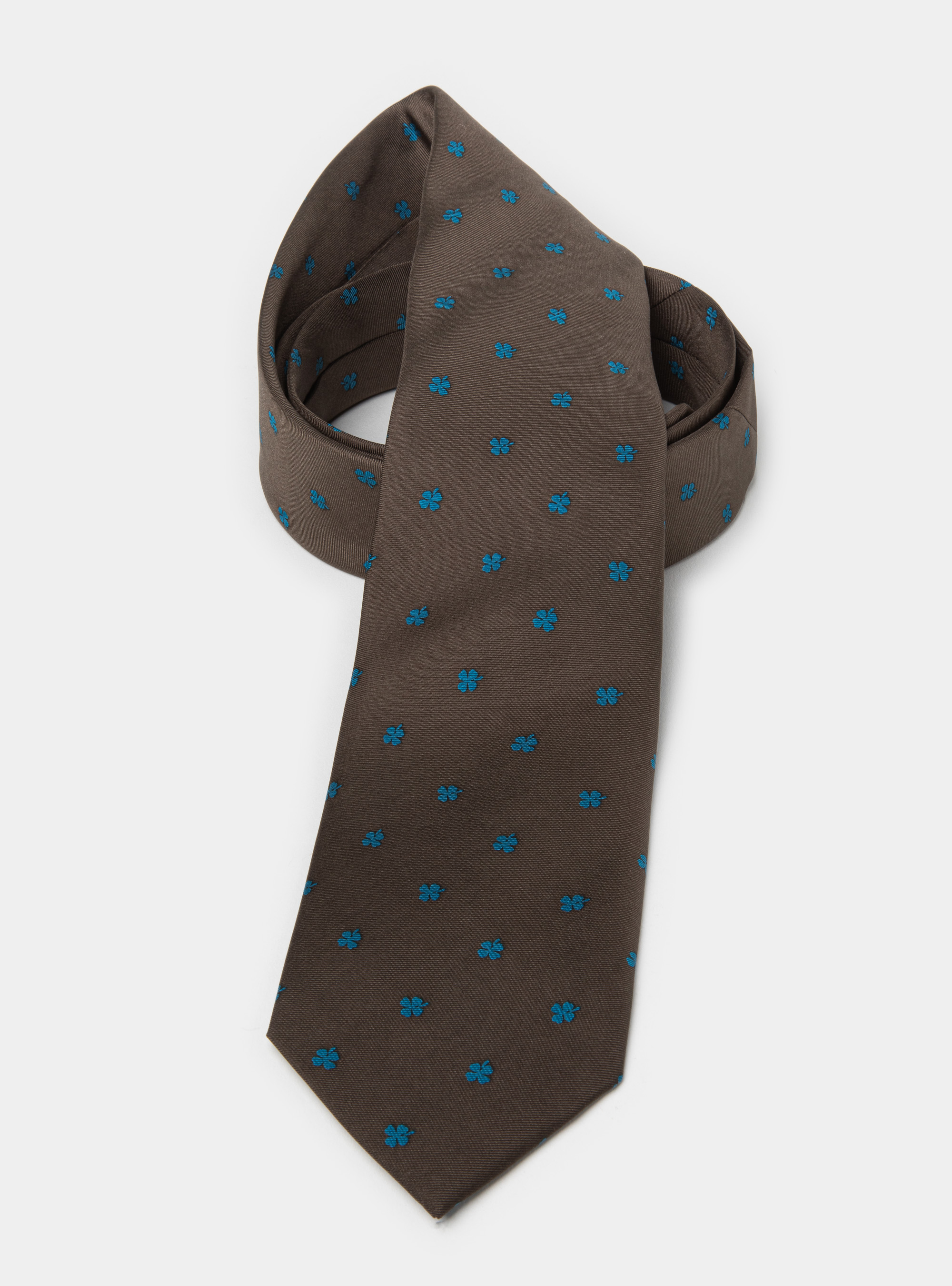 Cravatta in seta stampa quadrifoglio, MARRONE