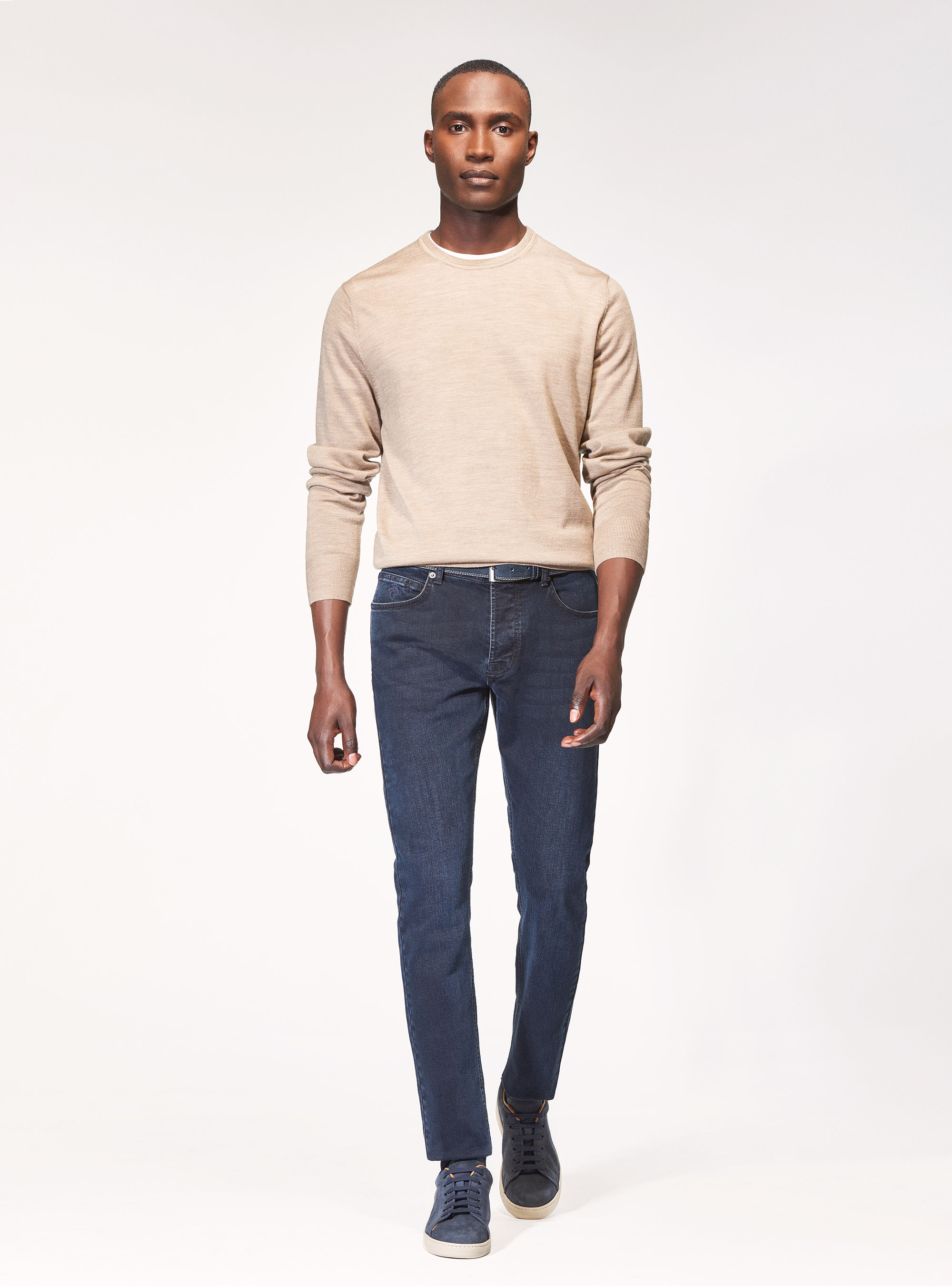 Maglia girocollo in pura lana merino extrafine, SABBIA