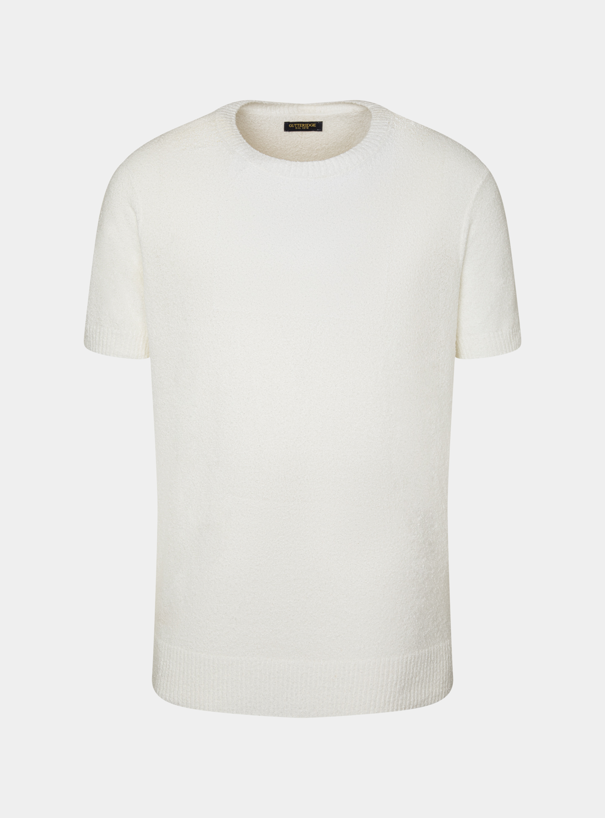 Maglia girocollo in misto cotone bouclè, BIANCO