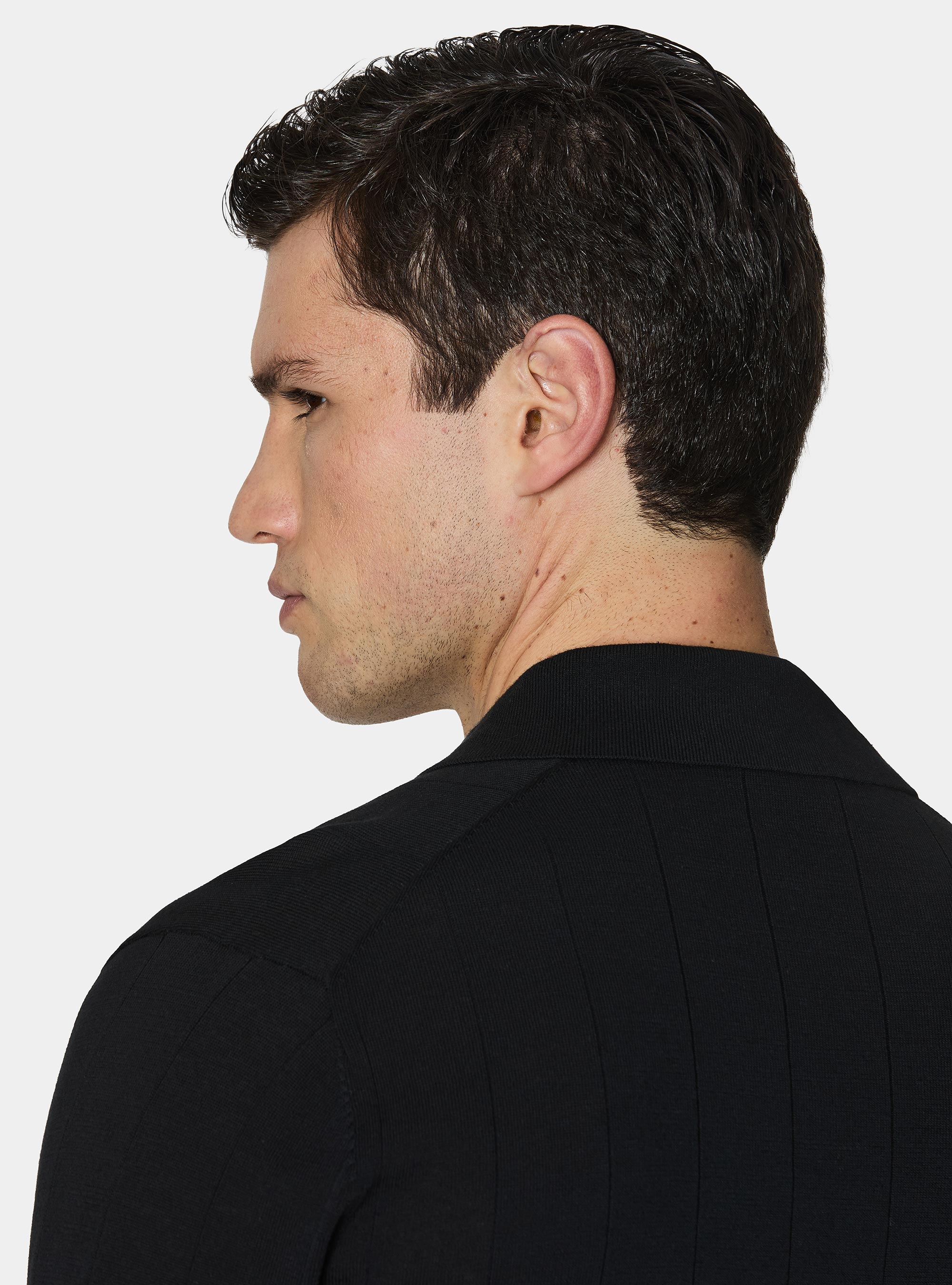 Long-sleeved knit polo shirt, BLACK